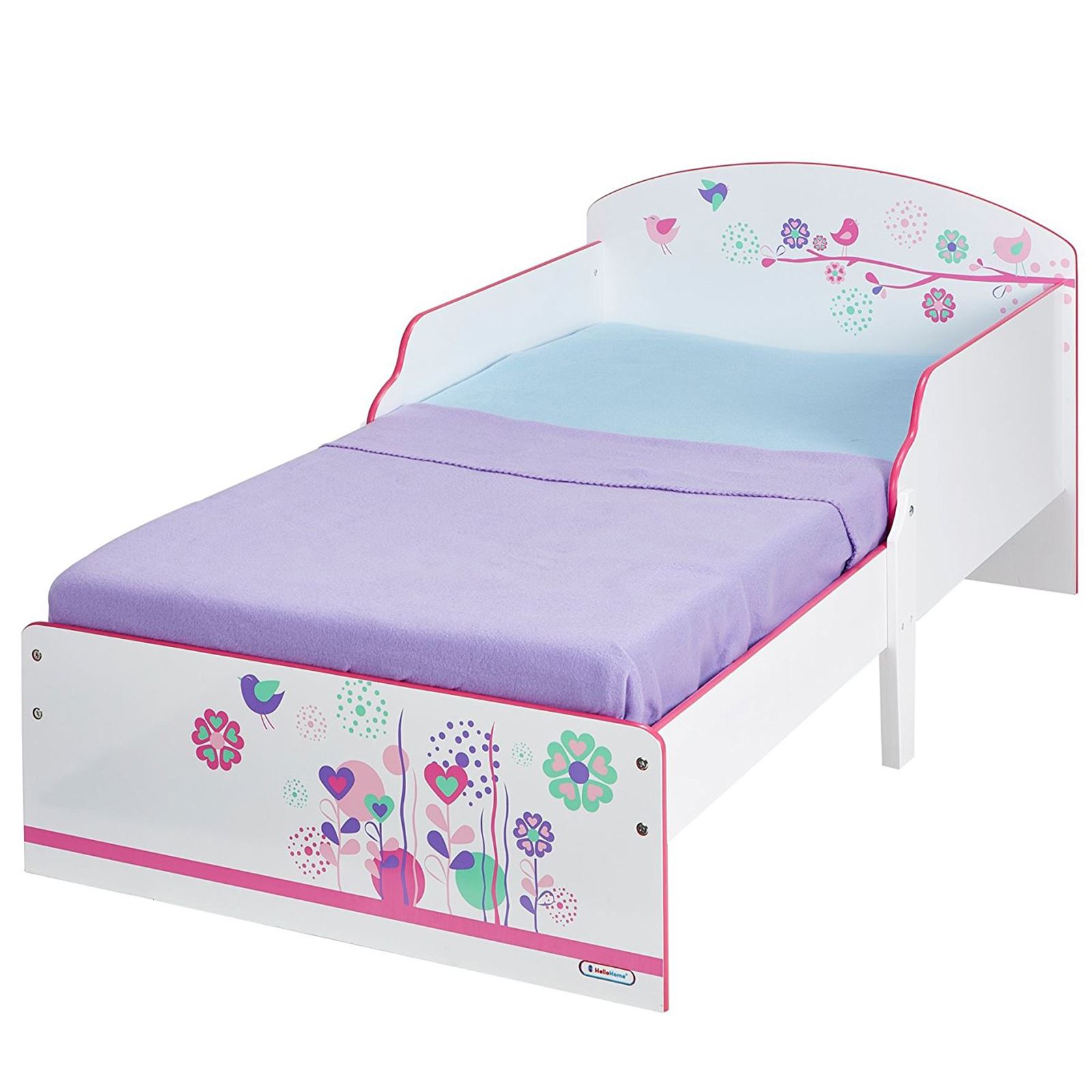 FLOWERS AND BIRDS TODDLER JUNIOR GIRLS BED EASY TO ASSEMBLE + MATTRESS
