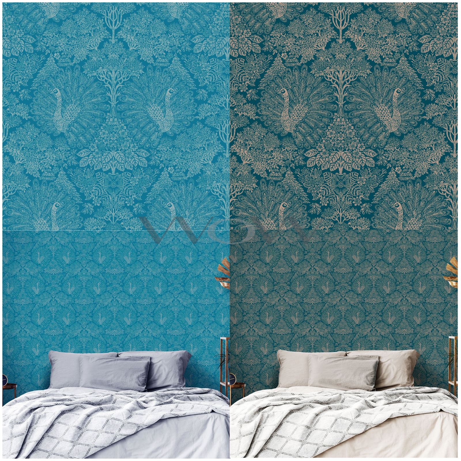 MURIVA PAON WALLPAPER METALLIC PEACOCKS FLOWERS