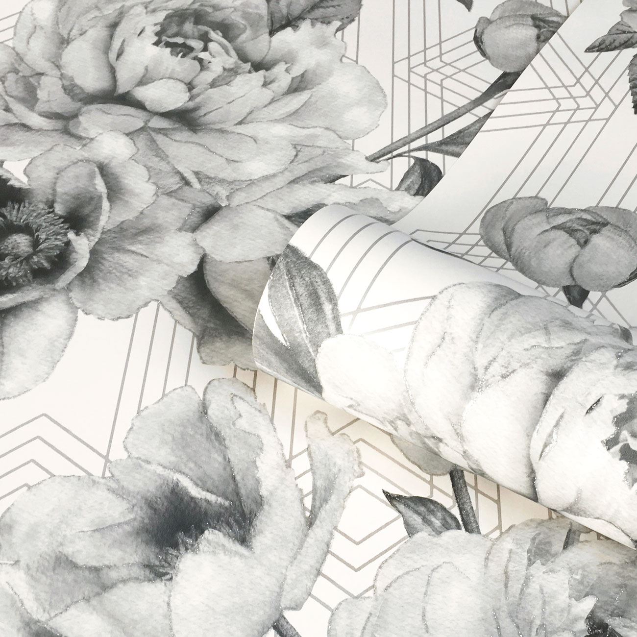 9752 Belgravia Decor Glitter Shimmer Luxury Vinyl Roses Wallpaper-Mono//Grey
