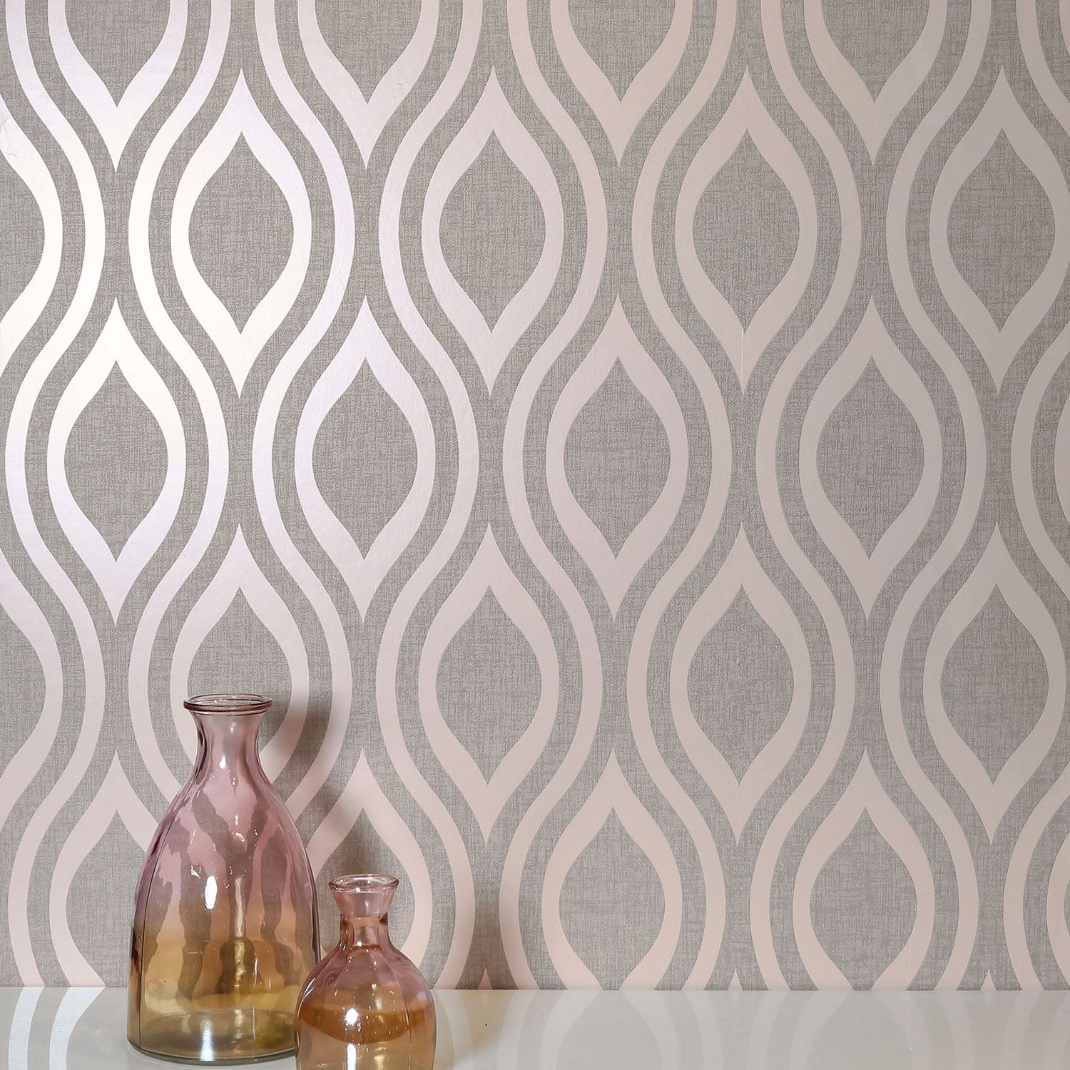 ARTHOUSE LUXE RANGE WALLPAPER STRIPE, HEXAGON, TEXTURE, BLUSH, SILVER