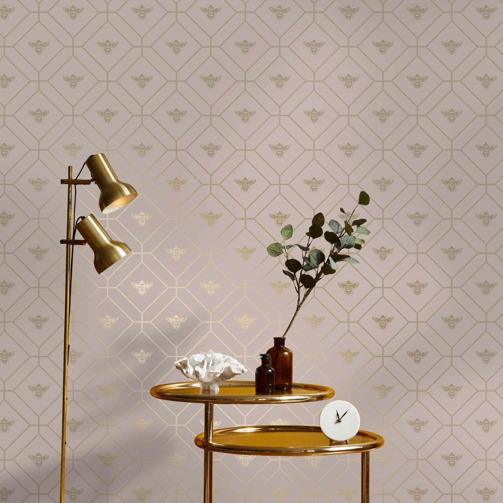 Honeycomb Bee Wallpaper Metallic Gold Geometric Diamonds - Various Colours - Picture 17 of 32