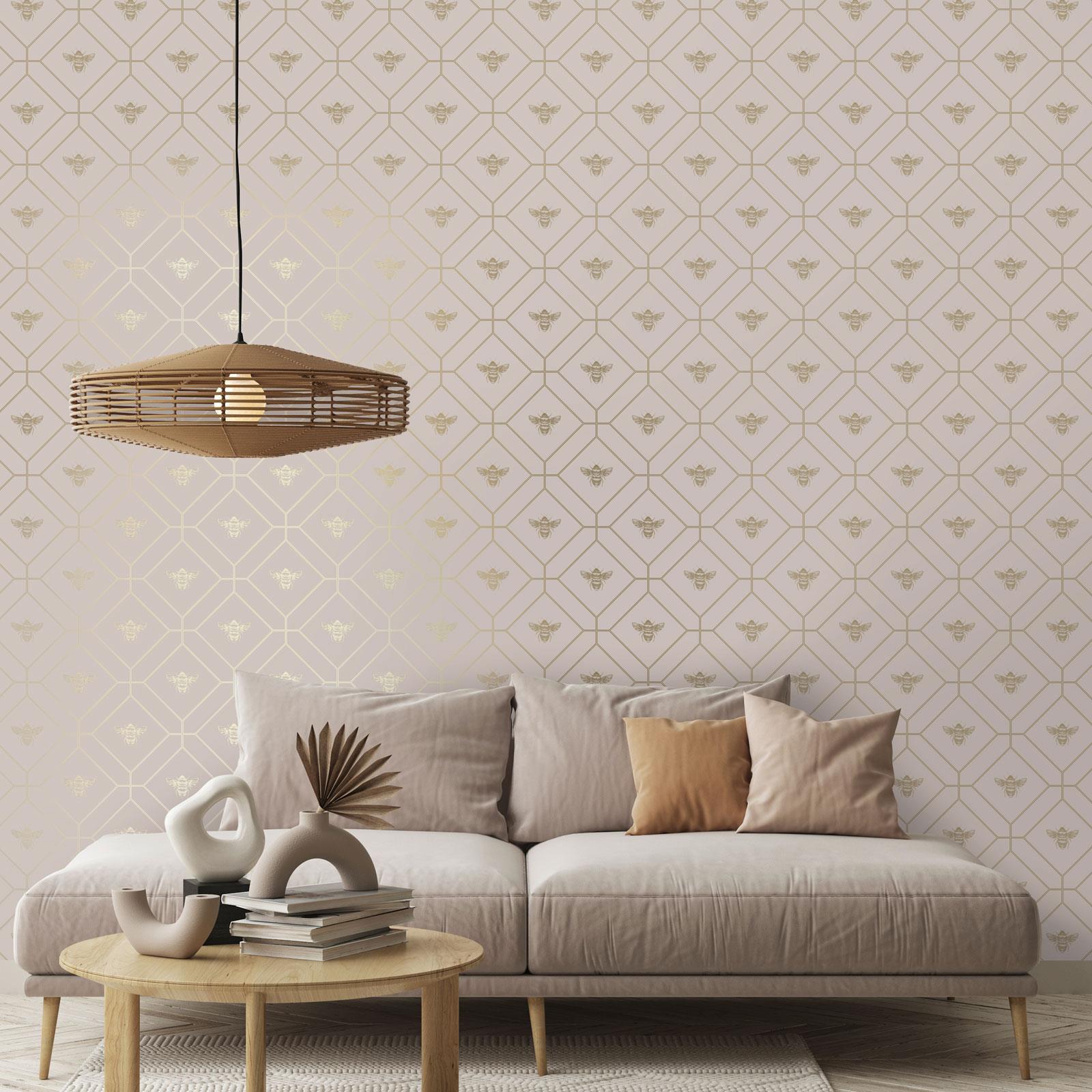 Honeycomb Bee Wallpaper Metallic Gold Geometric Diamonds - Various Colours - Picture 16 of 32