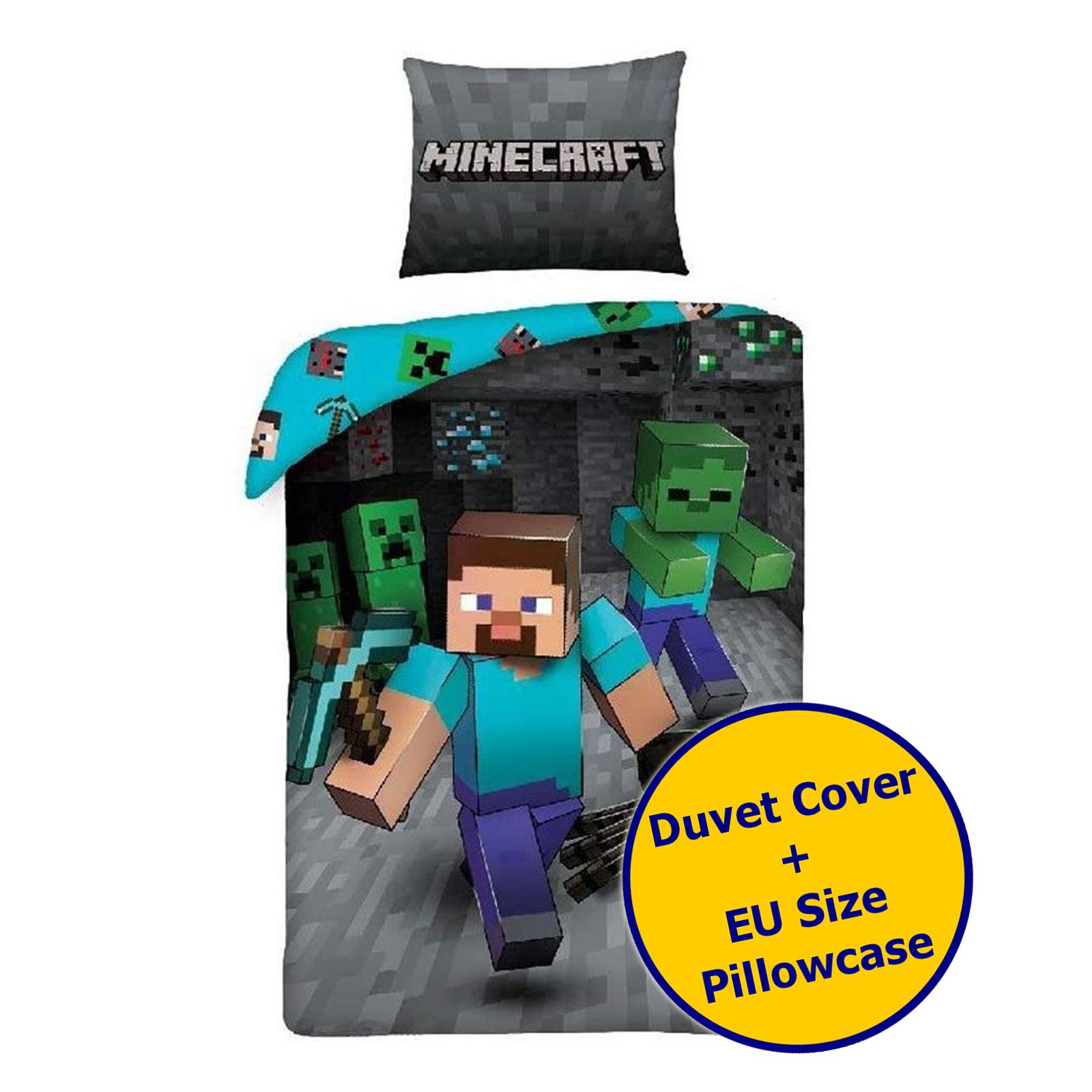 Minecraft Single Duvet Cover Set 2-in-1 Design Steeve Run Kids EU Size
