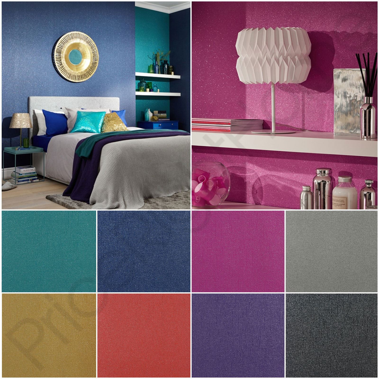 Details About Arthouse Glitterati Jewel Coloured Glitter Wallpaper Purple Red Blue More