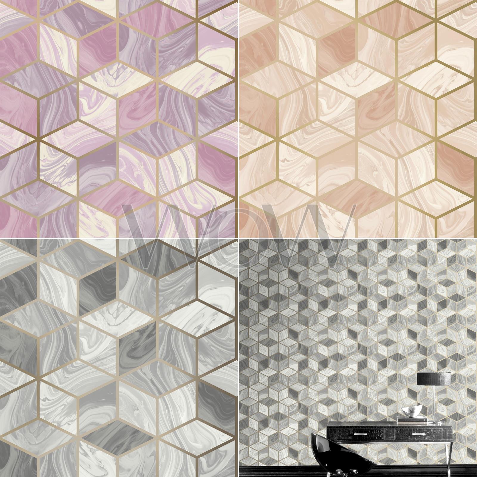 RASCH Marmor Geometrisch Hexagon Tapete Stellwerk Diamanten 3D Würfel
