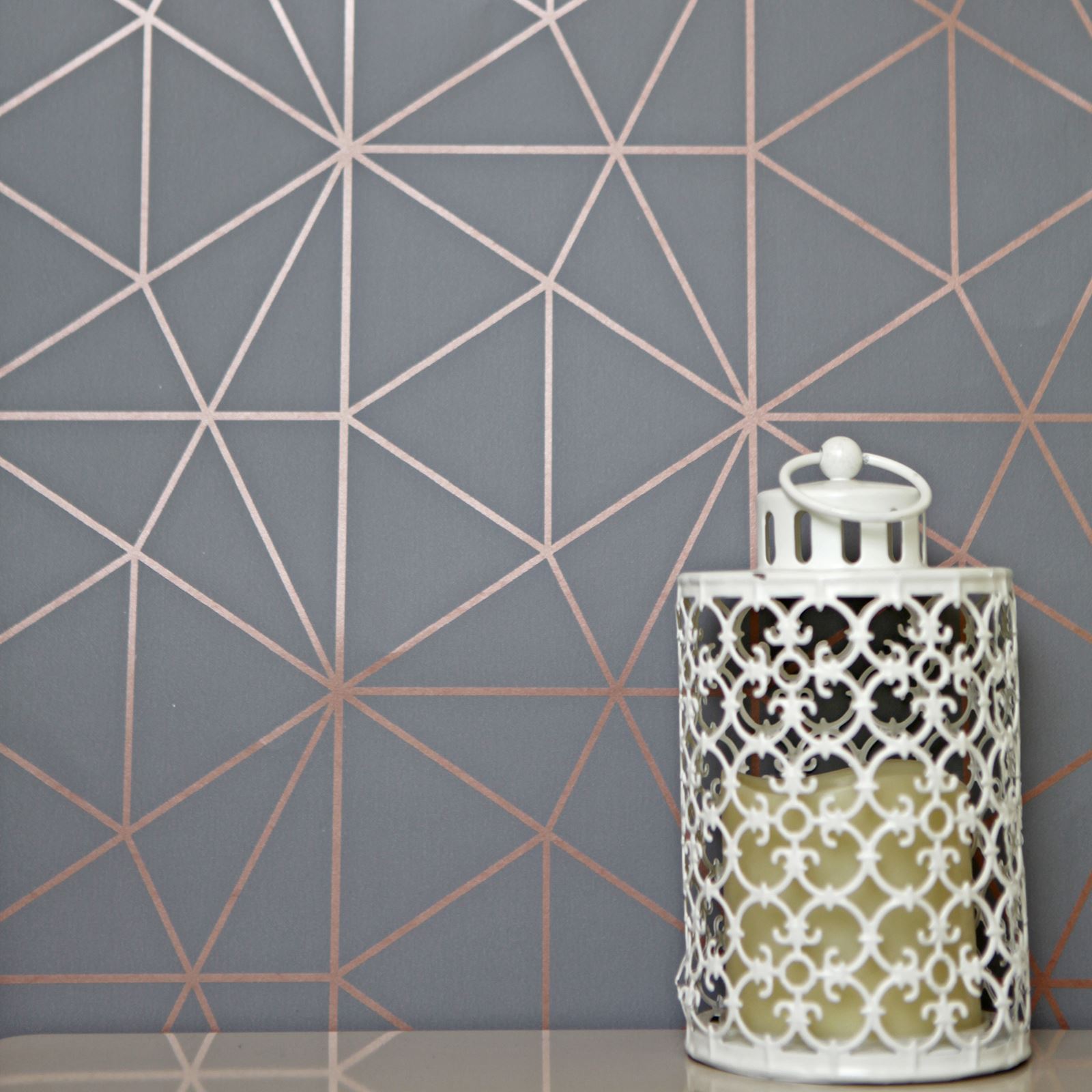 WORLD OF WALLPAPER METRO PRISM TRIANGLE GEOMETRIC METALLIC ROSE GOLD