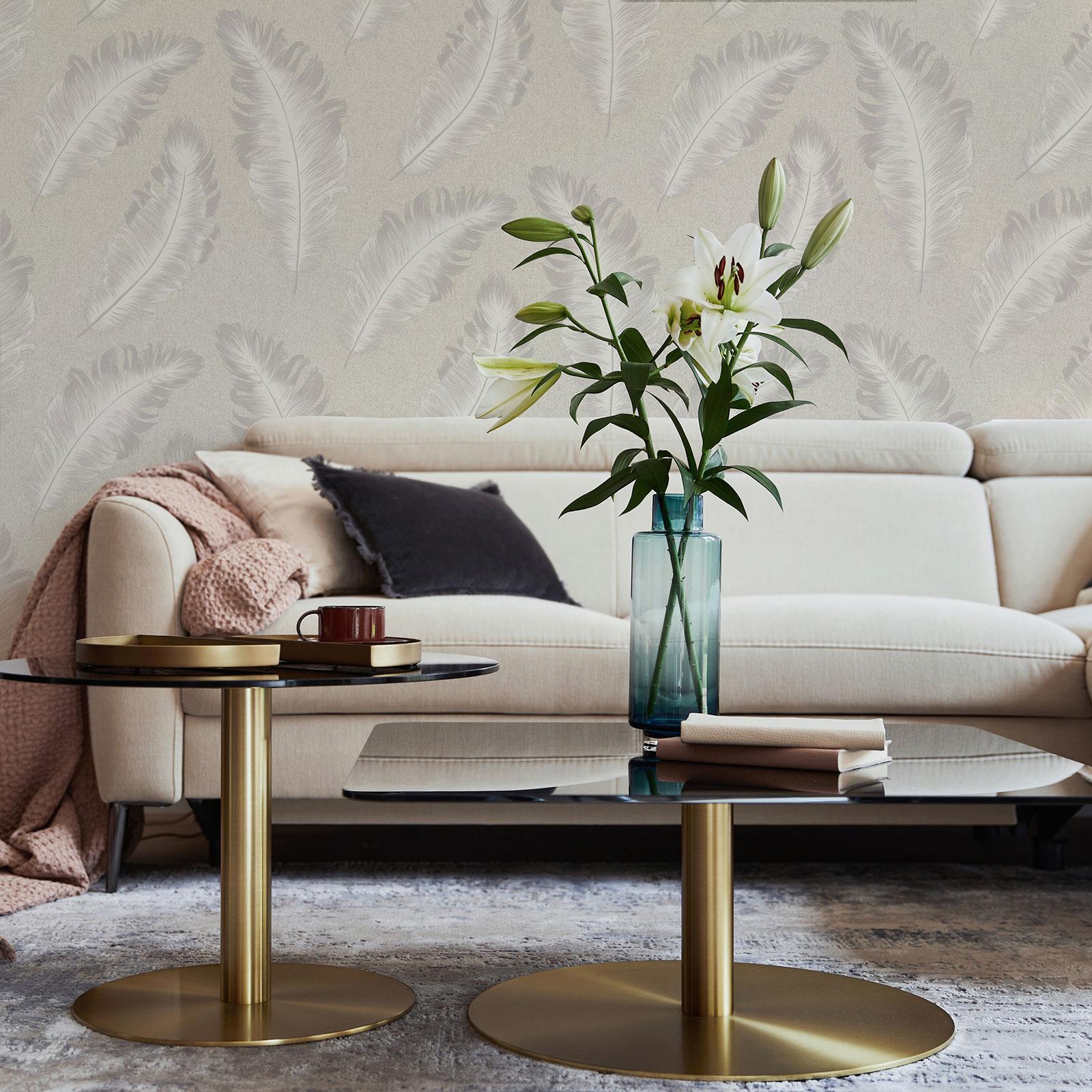 Belgravia Ciara Glitter Textured Wallpaper - Feather & Plain - Choose Colour - Picture 10 of 21