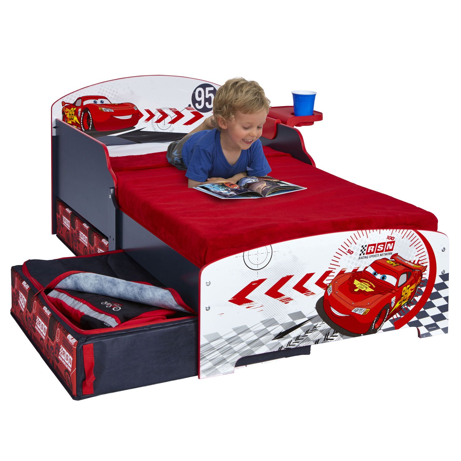 CHARACTER + DISNEY JUNIOR TODDLER BEDS WITH STORAGE + SHELF + MATTRESS
