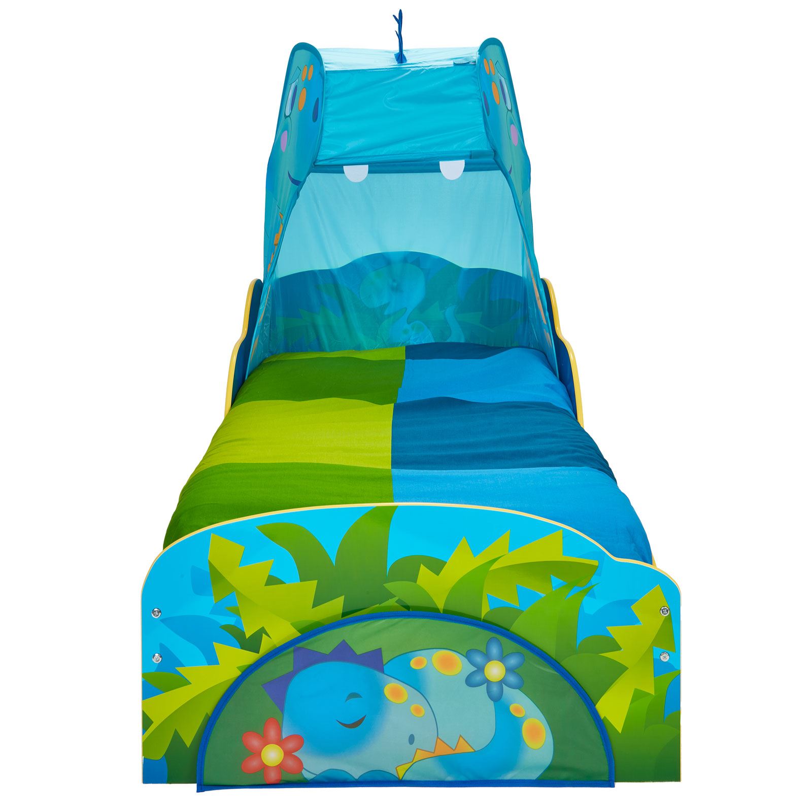 KIDS DINOSAUR TODDLER BED WITH CANOPY AND STORAGE & FULLY SPRUNG