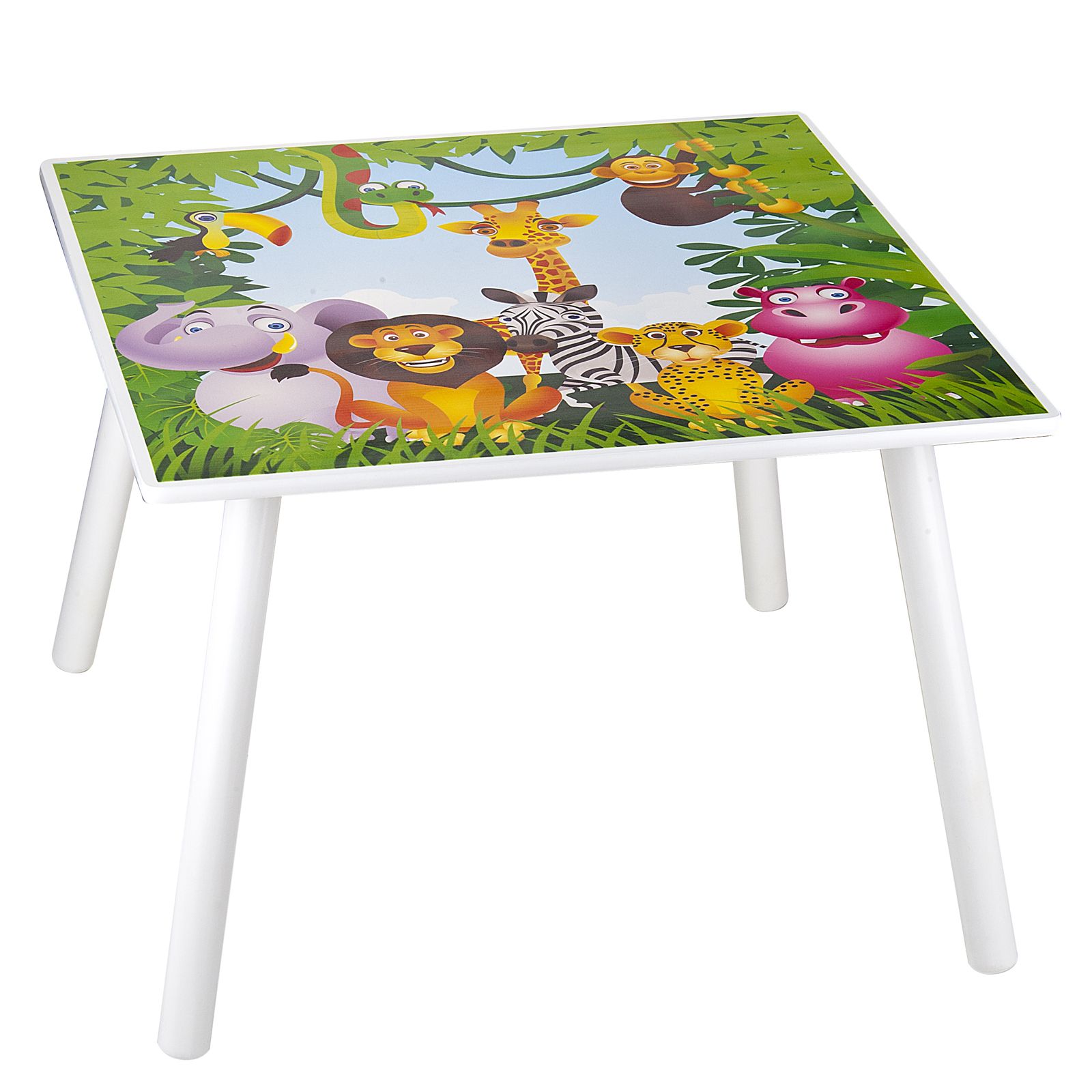 JUNGLE ANIMALS WOODEN BEDROOM FURNITURE KIDS TOY BOX WITH LID, TABLE