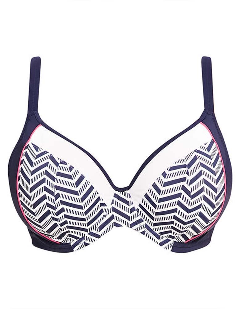 Elomi Chevron Es7452 W Underwired Plunge Bikini Top Midnight (mih) 38g