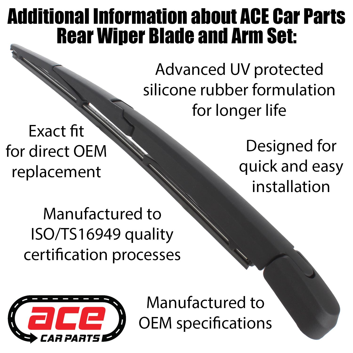 Ace Car Parts Rear Wiper Blade For Hyundai I20 Mk1 Hatchback (2009-2015) – 12 Inch