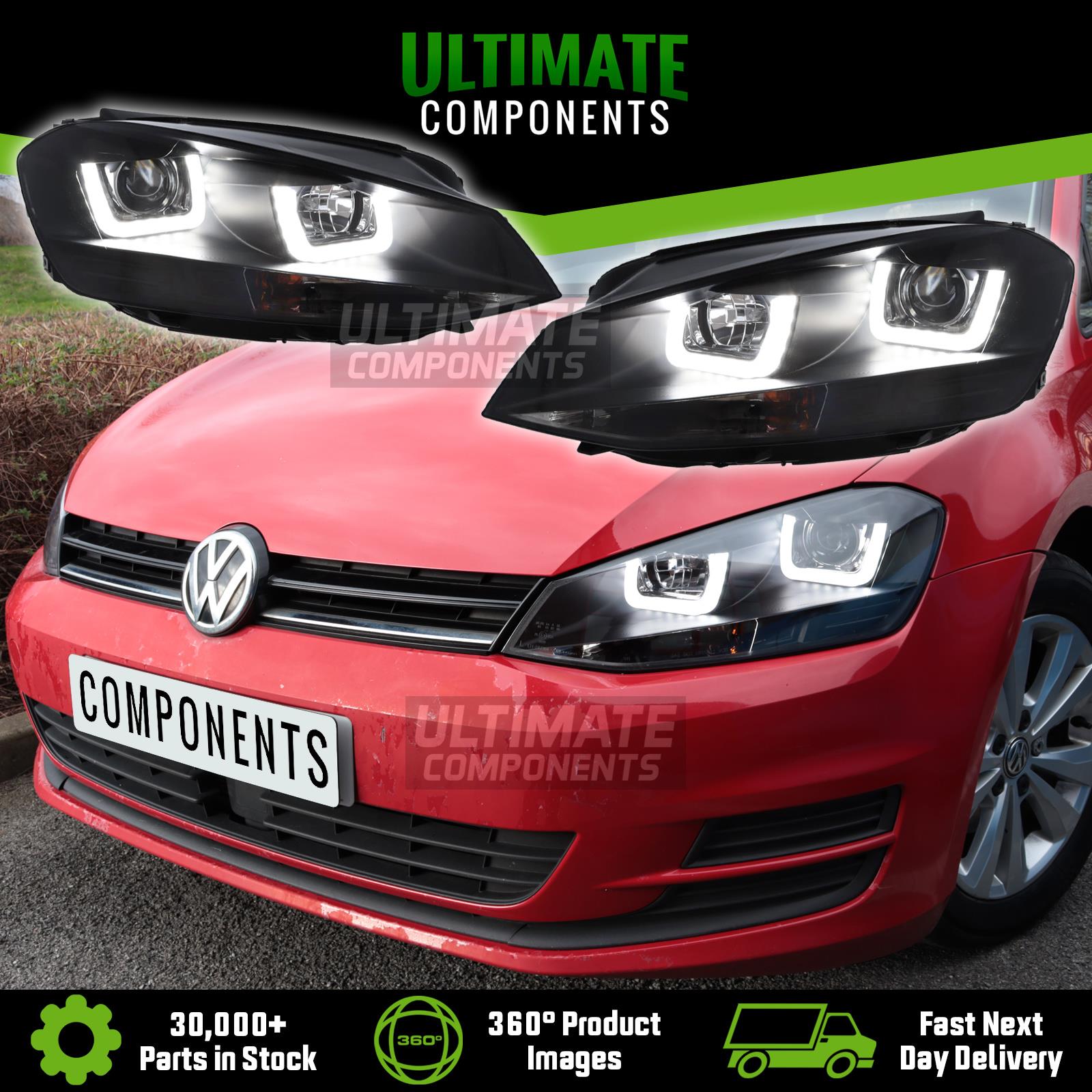 VW Golf Mk7 2012-2017 LED DRL Headlights R-Design Upgrade U Shape 