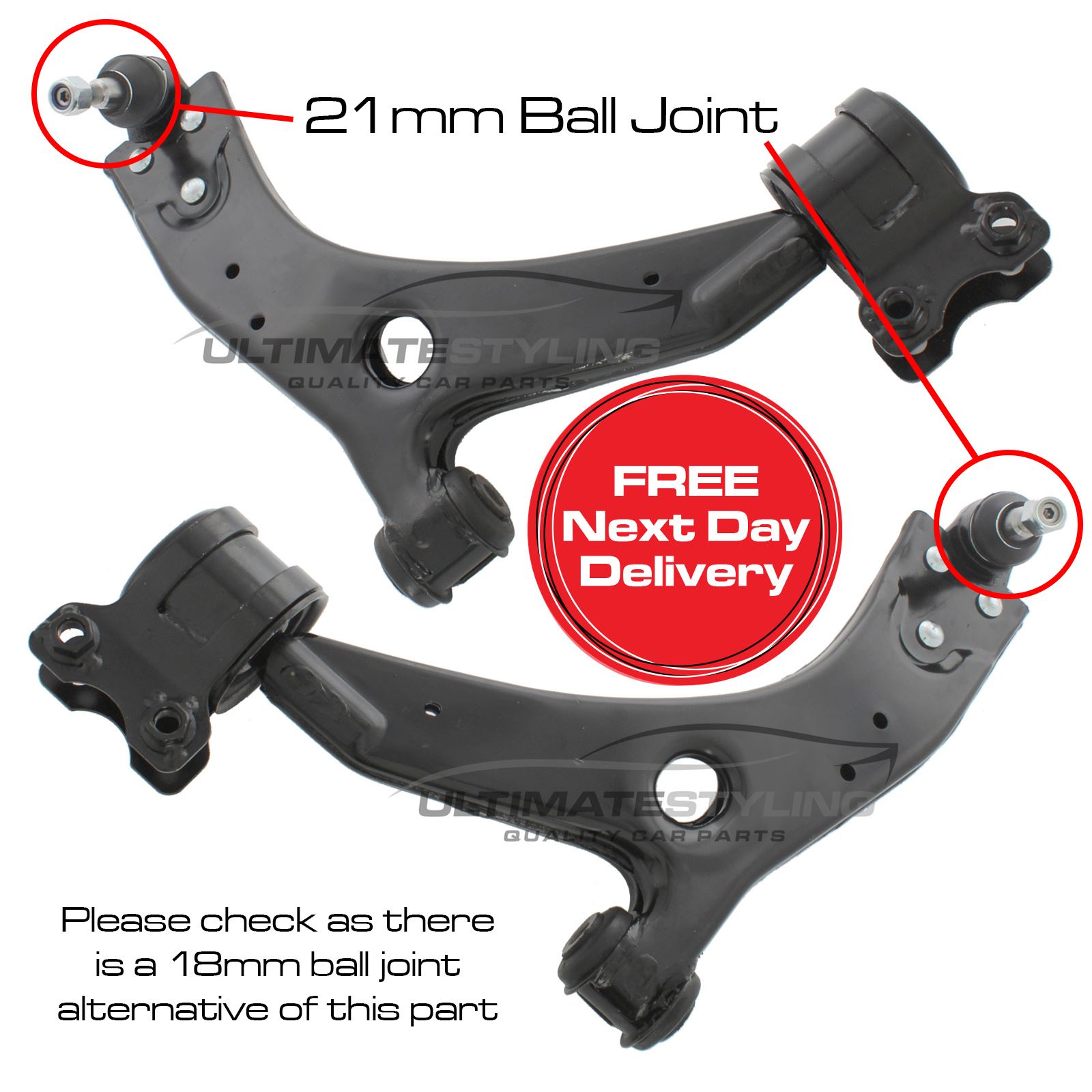 Ultimate Styling Front Lower Wishbone Arms Pair For Volvo V50 2004-2013 - 21mm Cone, Driver & Passenger Side