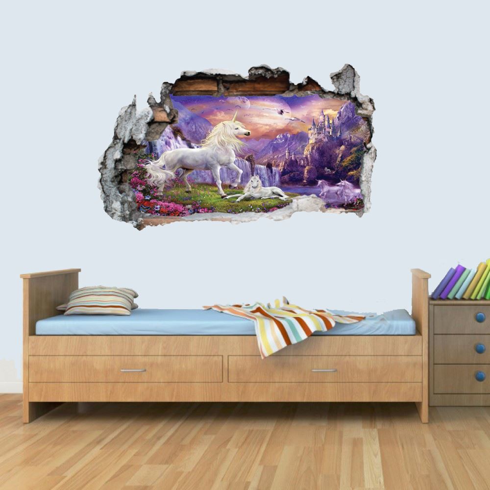 Vinyl Wall Smashed 3D Art Stickers of Unicorn Poster Bedroom Boys Girls - Picture 8 of 9