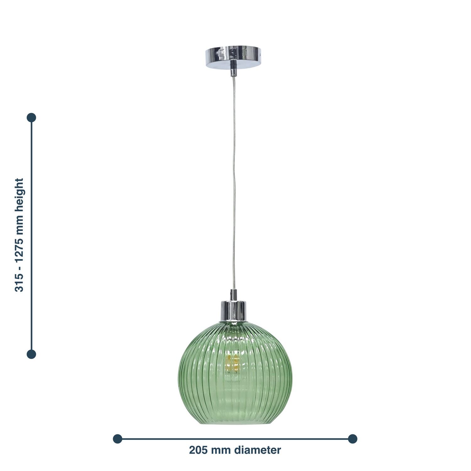 Modern Green Ribbed Glass Globe Kitchen Dining Pendant Ceiling Light Fitting - Picture 17 of 33