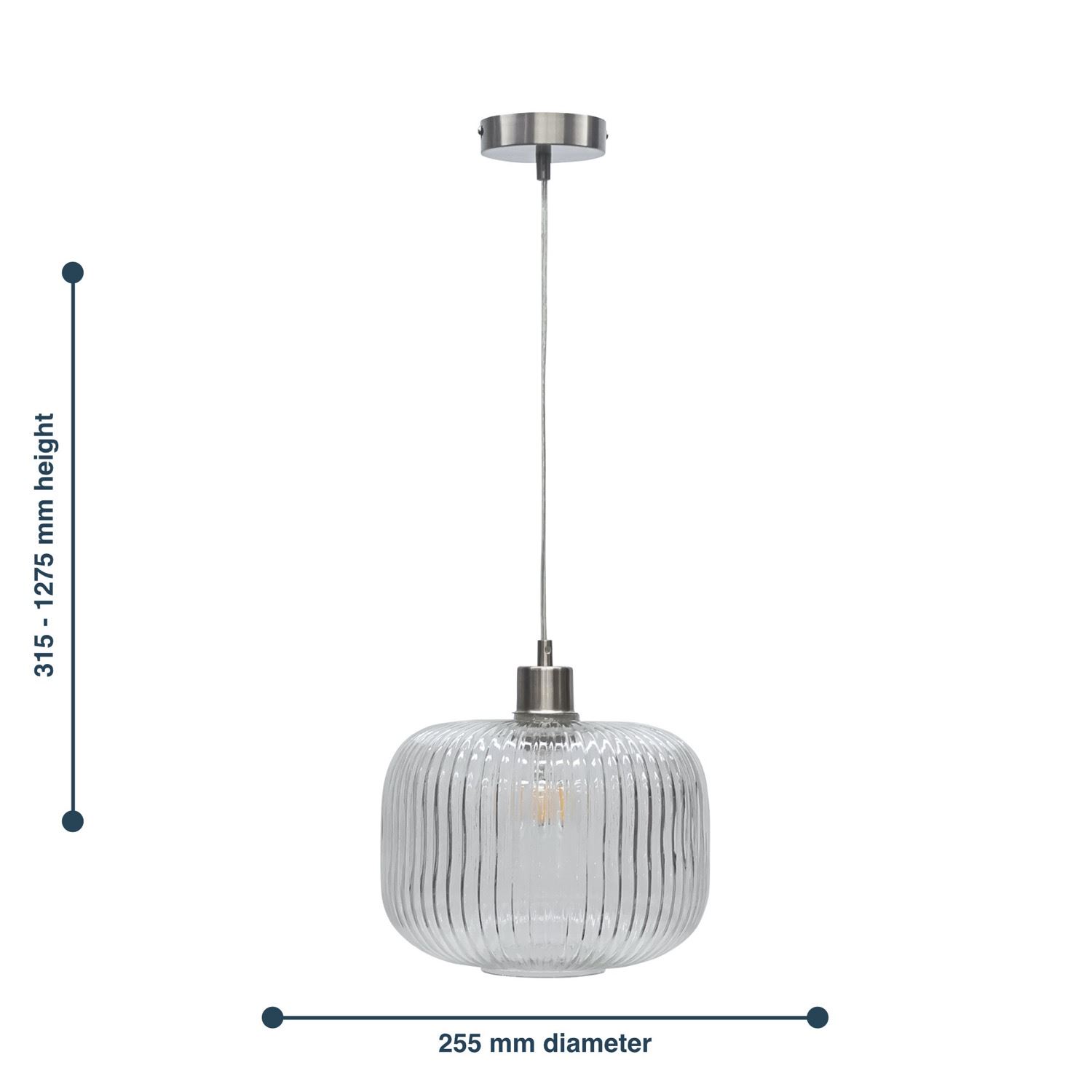 Modern Clear Ribbed Glass Large Kitchen Dining Pendant Ceiling Light Fitting - Picture 33 of 33