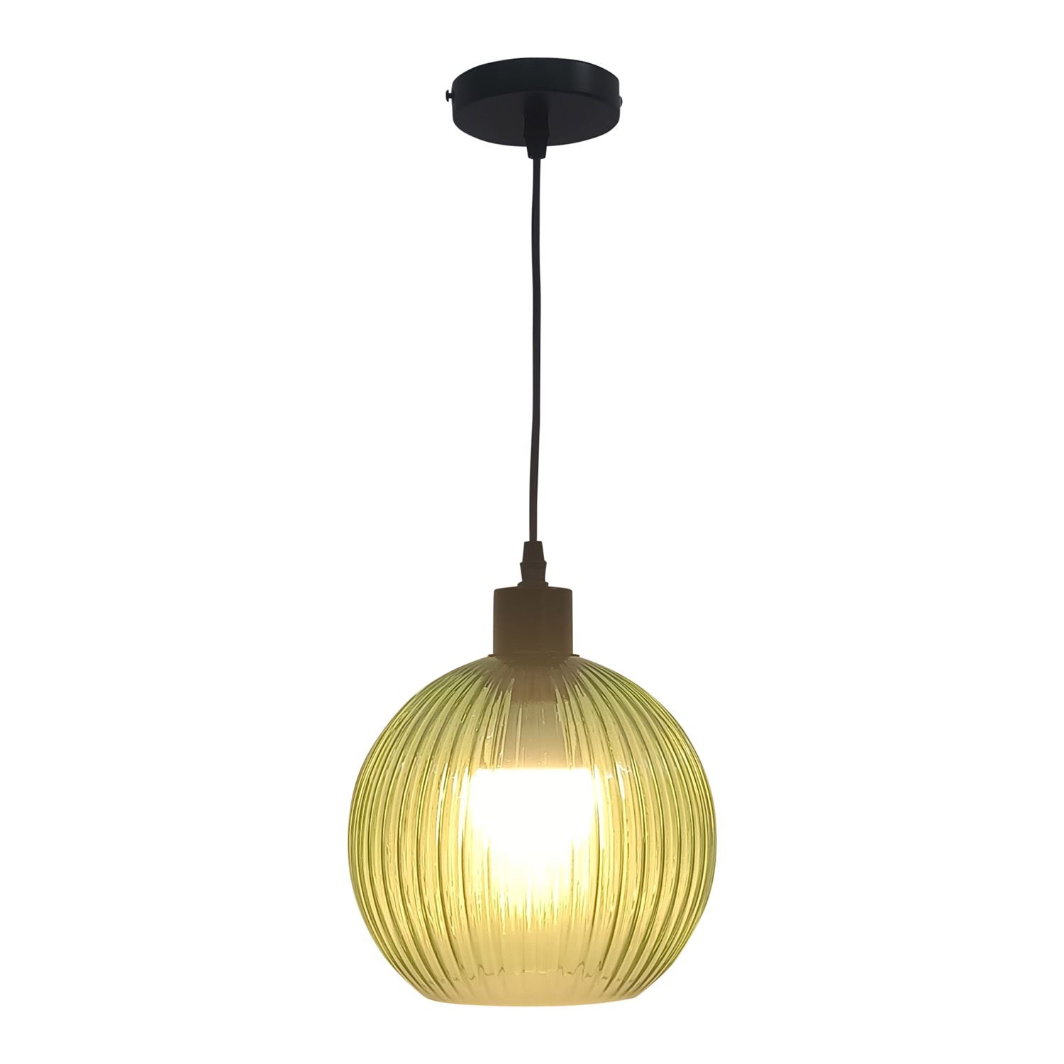 Modern Green Ribbed Glass Globe Kitchen Dining Pendant Ceiling Light Fitting - Picture 3 of 33