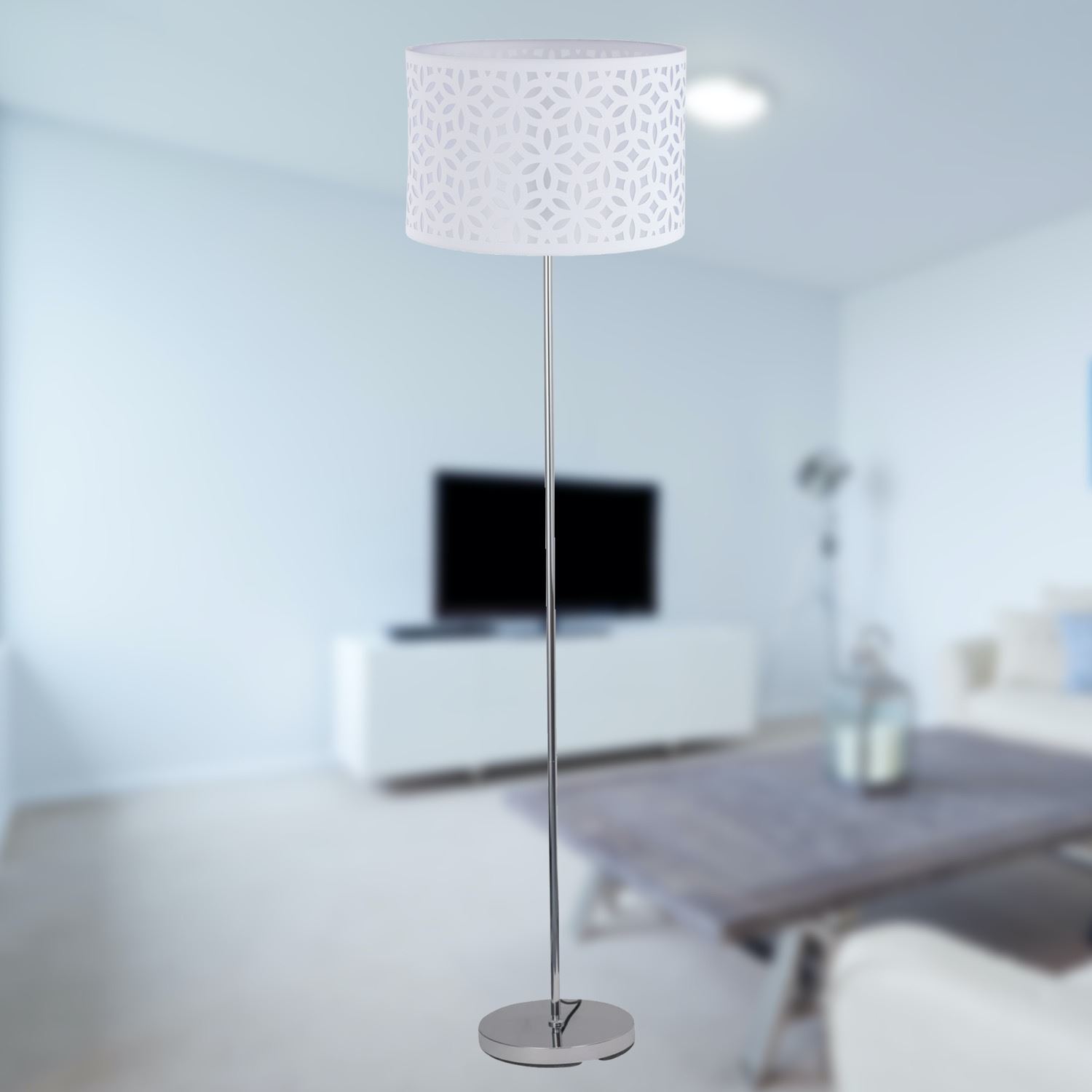 Moderne 150cm Stehleuchte Stehlampe mit lasergeschnittenem Stoffschirm - Bild 12 von 16
