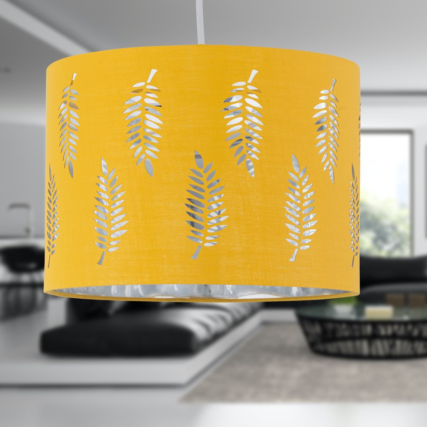 Modern 25cm Fabric Easy Fit Pendant Shade Ceiling Lightshade Fern Leaf Design - Picture 12 of 19