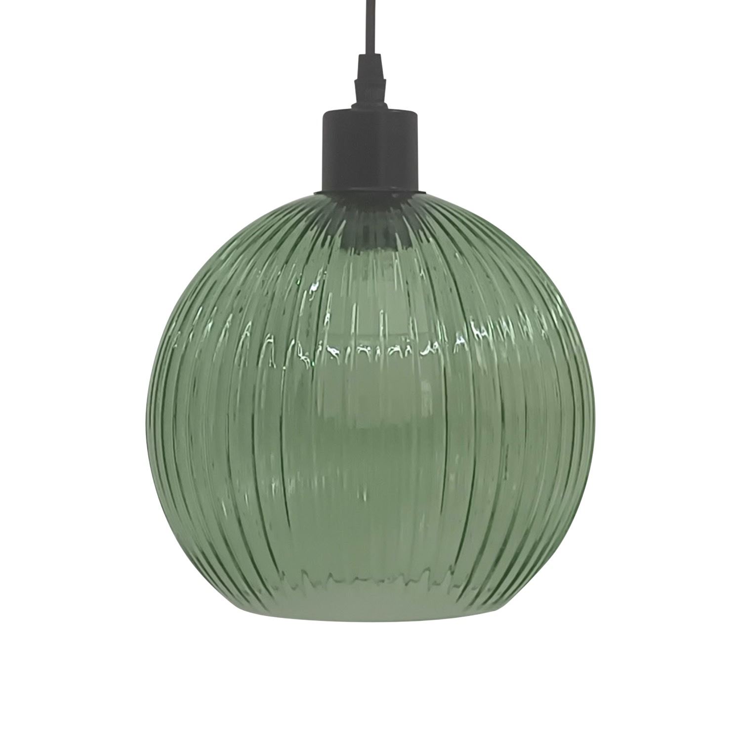 Modern Green Ribbed Glass Globe Kitchen Dining Pendant Ceiling Light Fitting - Picture 8 of 33