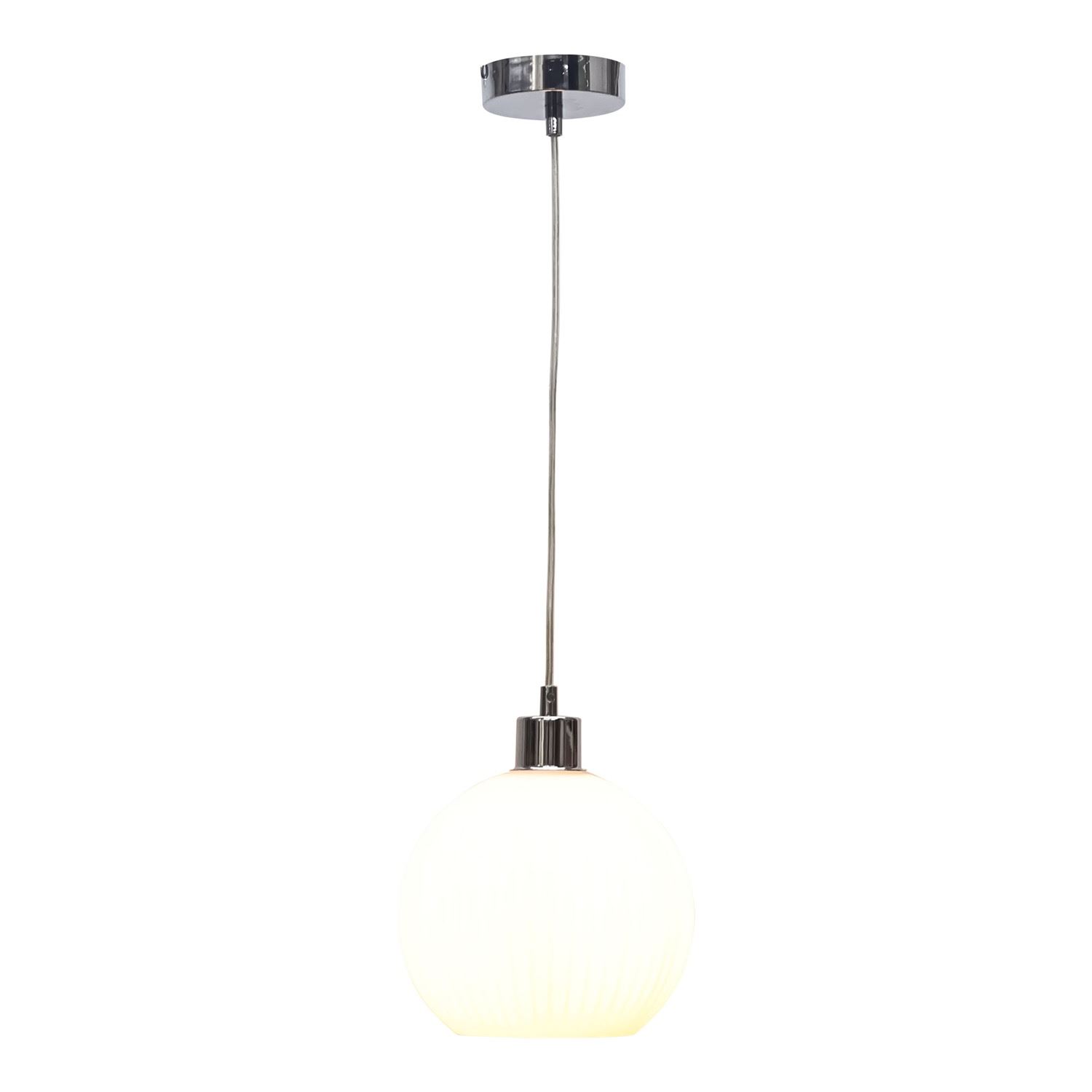 Modern White Ribbed Glass Globe Kitchen Dining Pendant Ceiling Light Fitting - Picture 11 of 33