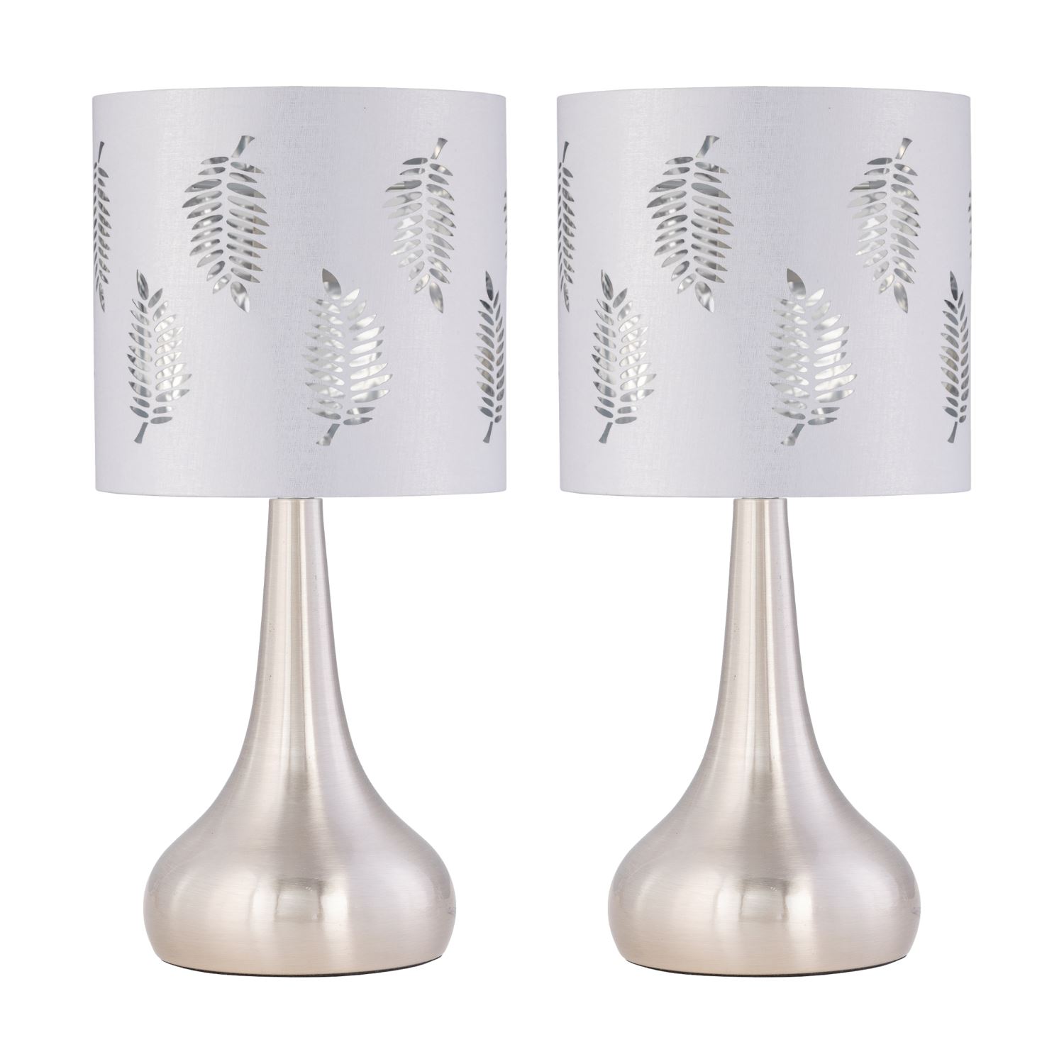 Set of Brushed Chrome Touch Table Lamps Bedside Lights White