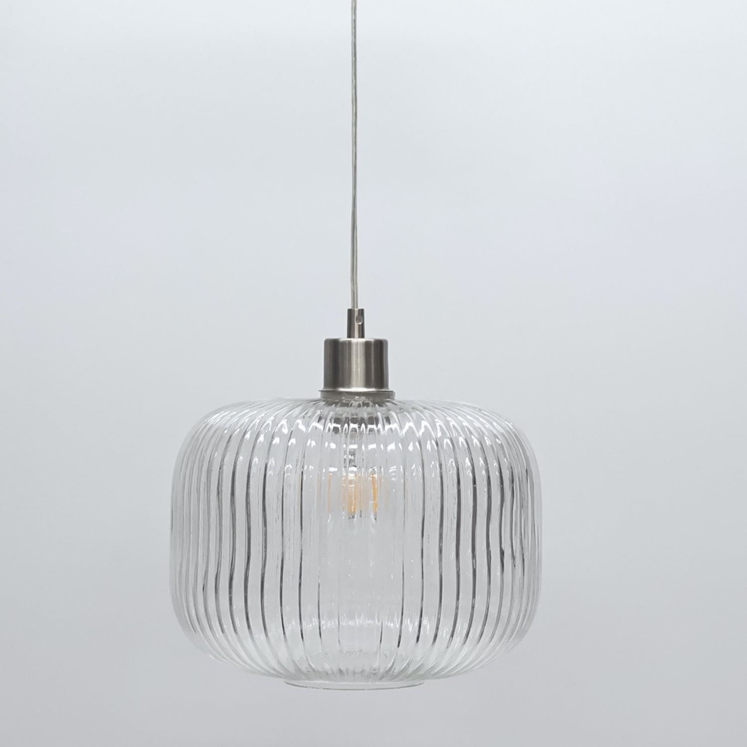 Modern Clear Ribbed Glass Large Kitchen Dining Pendant Ceiling Light Fitting - Picture 30 of 33
