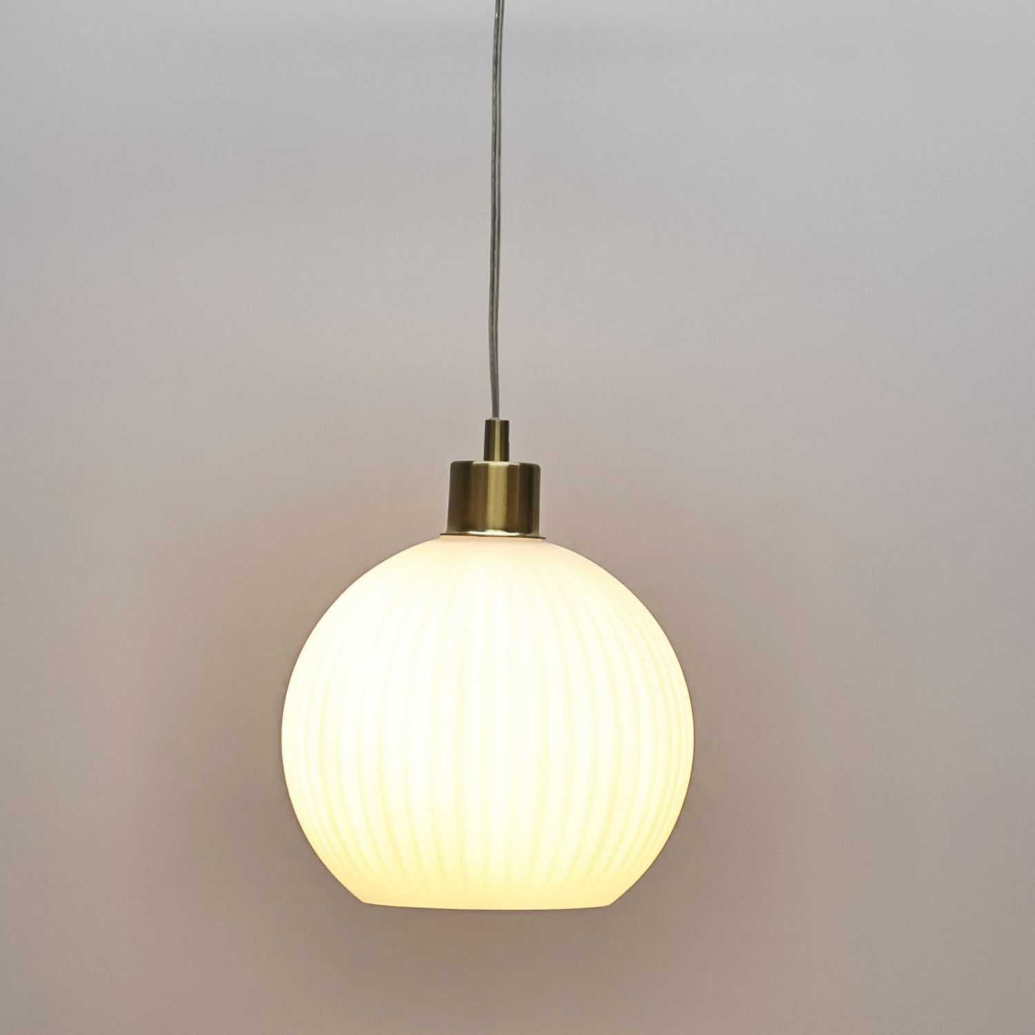 Modern White Ribbed Glass Globe Kitchen Dining Pendant Ceiling Light Fitting - Picture 23 of 33