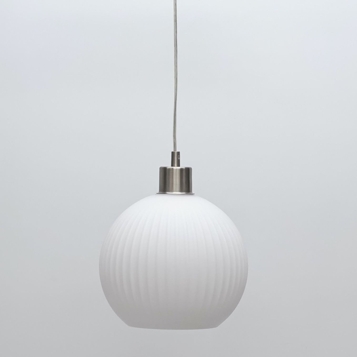 Modern White Ribbed Glass Globe Kitchen Dining Pendant Ceiling Light Fitting - Picture 31 of 33