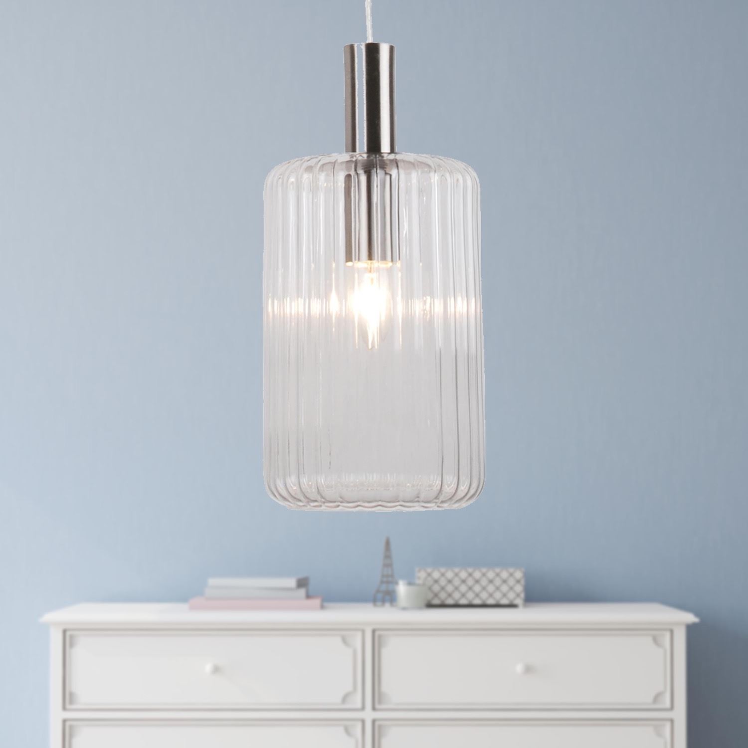Ribbed Glass Design Ceiling Pendant Lights Kitchen Island Dining Light Fittings - Picture 16 of 25