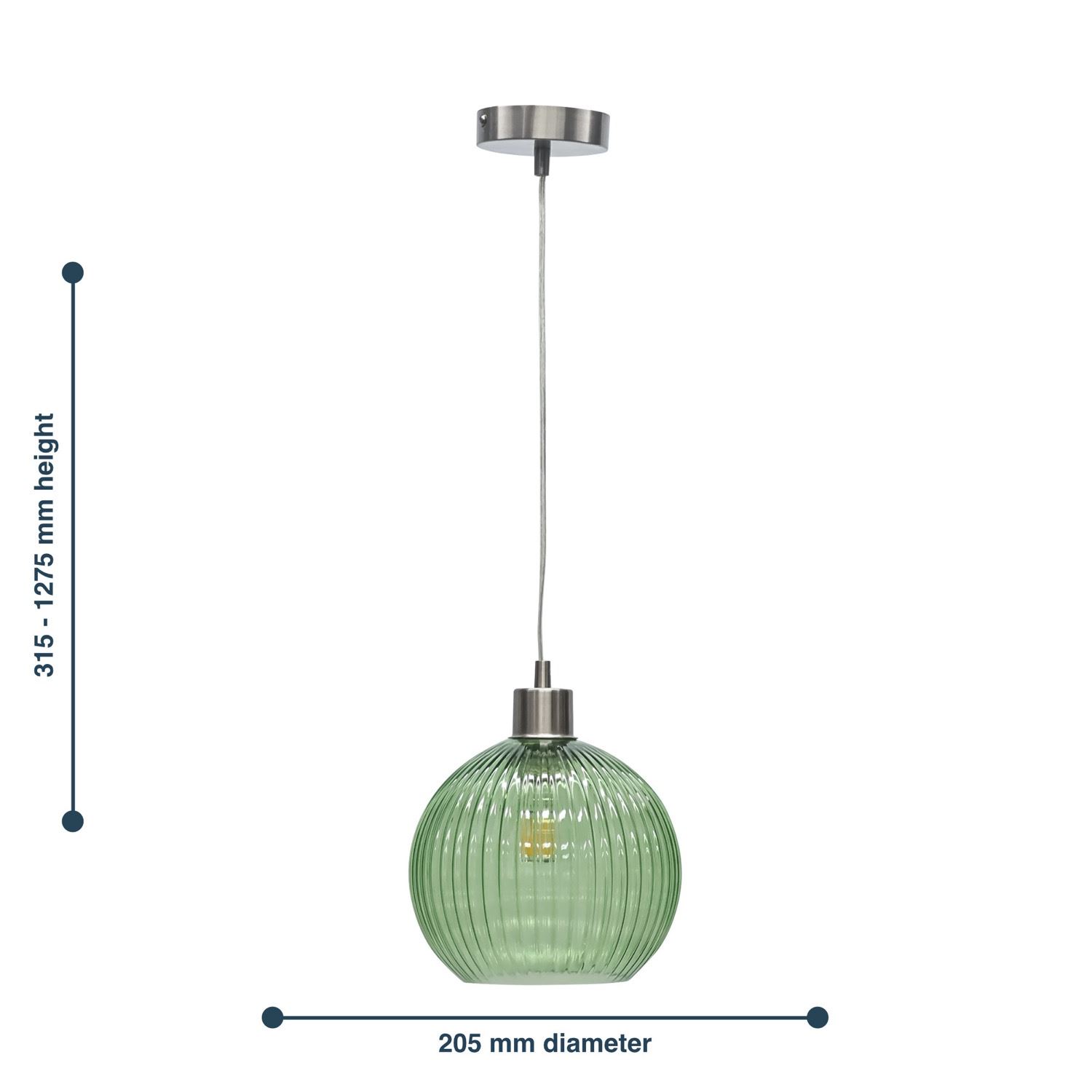 Modern Green Ribbed Glass Globe Kitchen Dining Pendant Ceiling Light Fitting - Picture 33 of 33