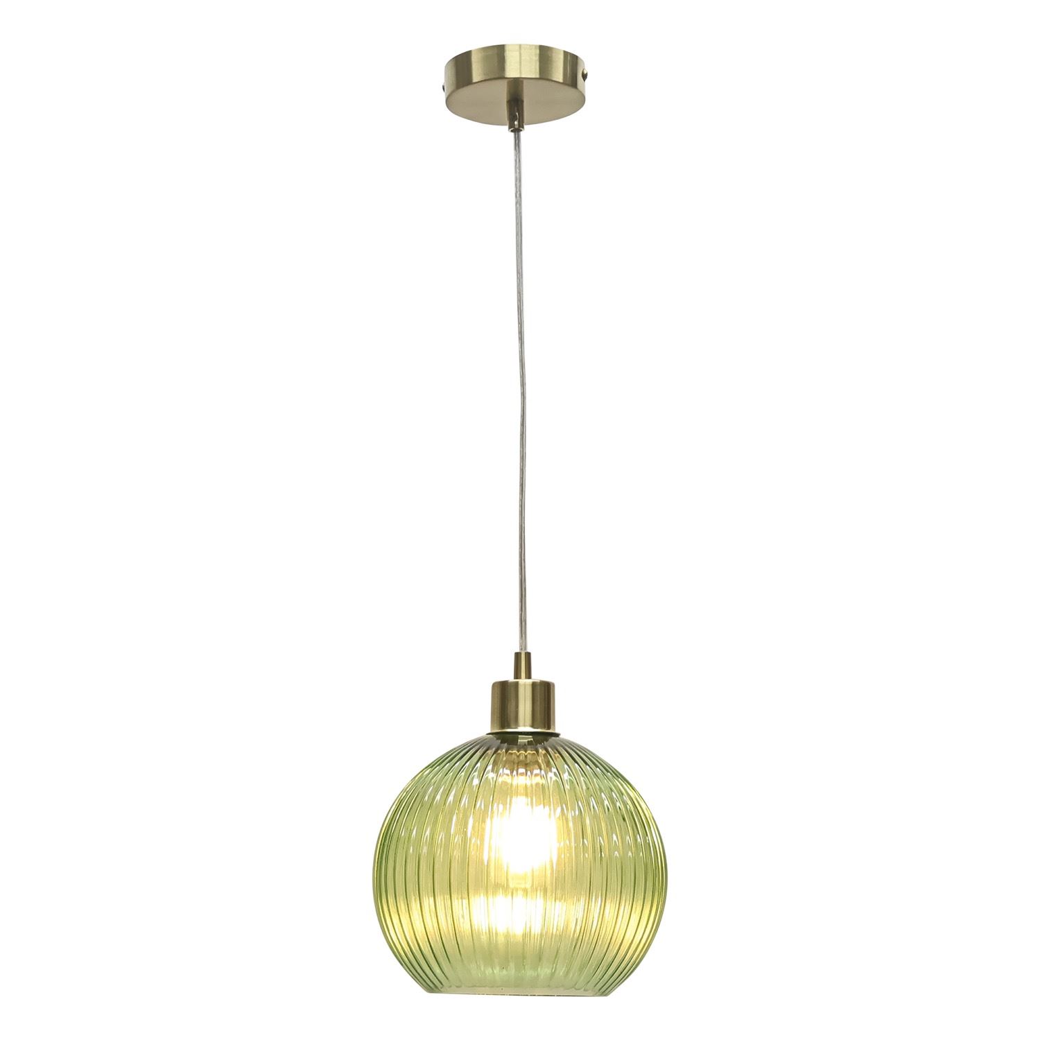 Modern Green Ribbed Glass Globe Kitchen Dining Pendant Ceiling Light Fitting - Picture 19 of 33