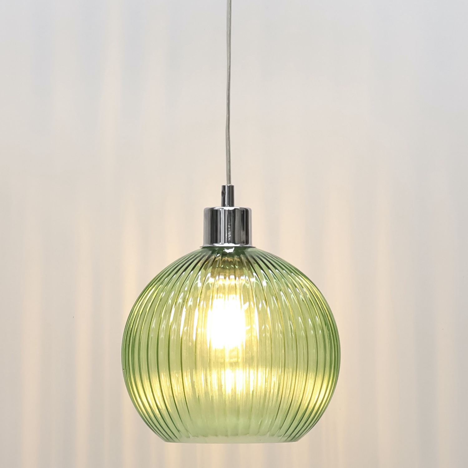 Modern Green Ribbed Glass Globe Kitchen Dining Pendant Ceiling Light Fitting - Picture 14 of 33
