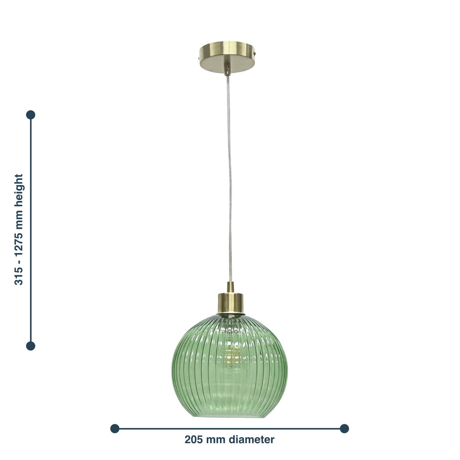 Modern Green Ribbed Glass Globe Kitchen Dining Pendant Ceiling Light Fitting - Picture 25 of 33