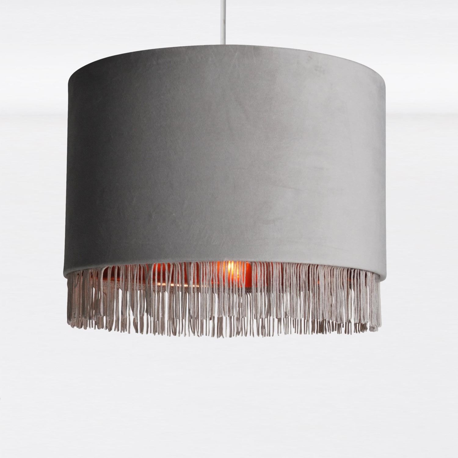 Modern Velvet Tassel Ceiling Light Shade Metallic Inner Grey Pink Navy White - Picture 8 of 25
