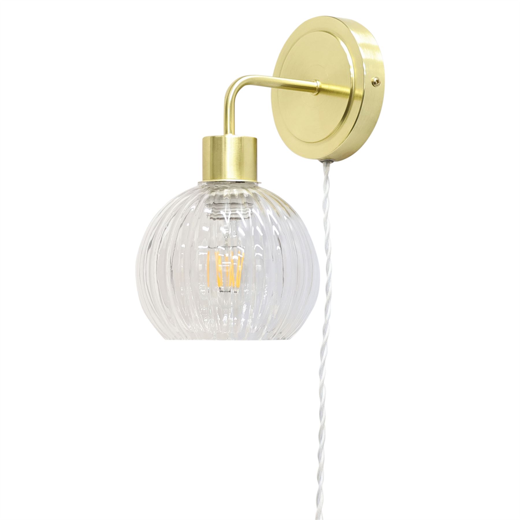 Modern Bedside Plug in Wall Light Reading Lamp with Clear Ribbed Glass Shade - Picture 13 of 21