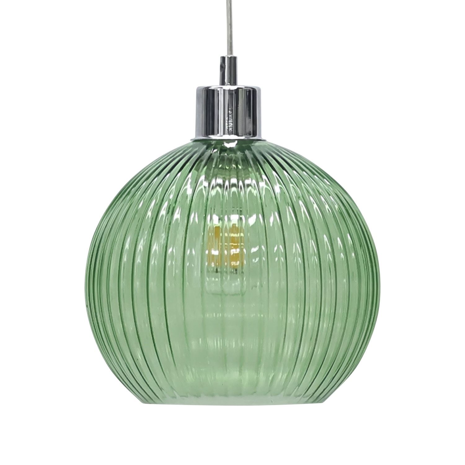 Modern Green Ribbed Glass Globe Kitchen Dining Pendant Ceiling Light Fitting - Picture 16 of 33