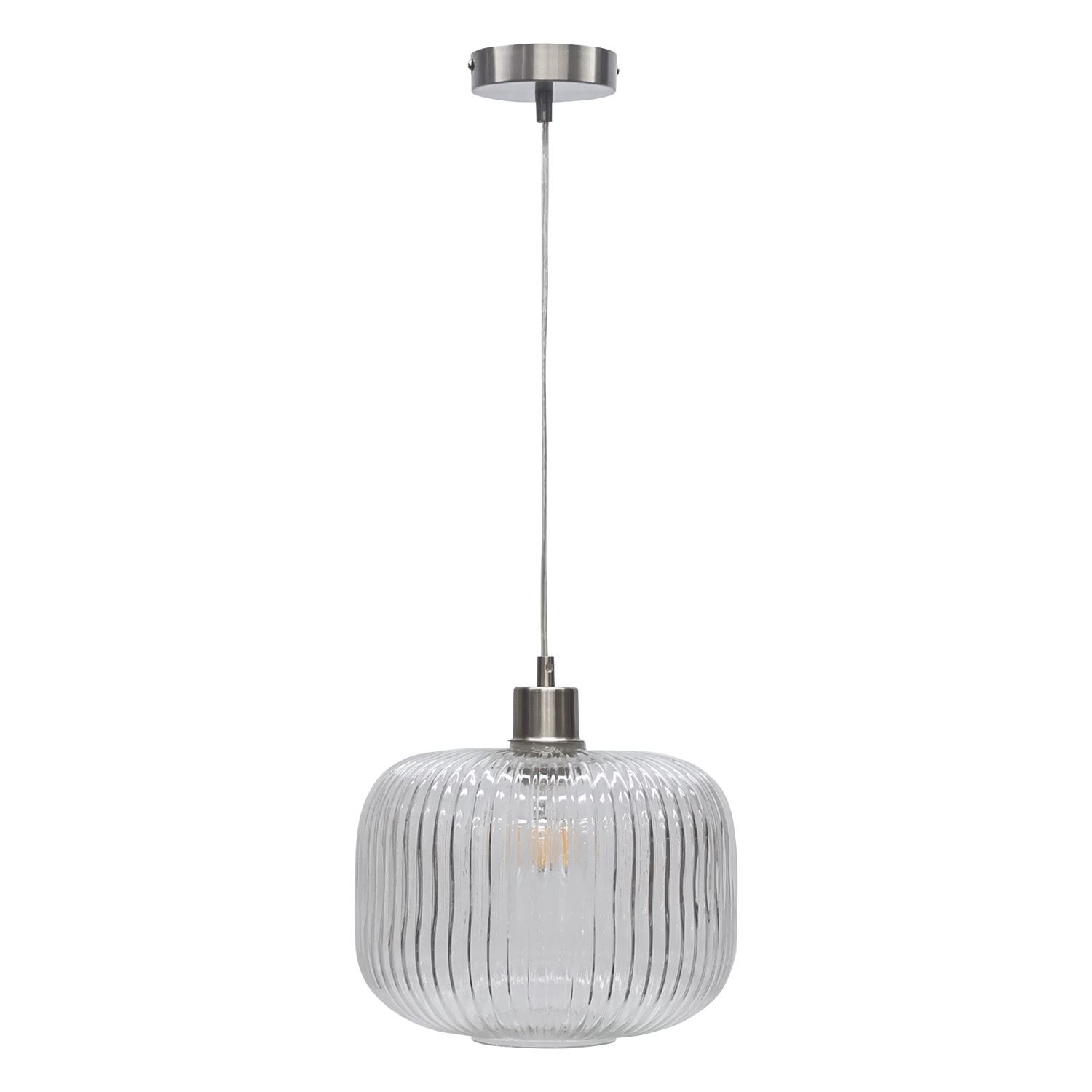 Modern Clear Ribbed Glass Large Kitchen Dining Pendant Ceiling Light Fitting - Picture 26 of 33