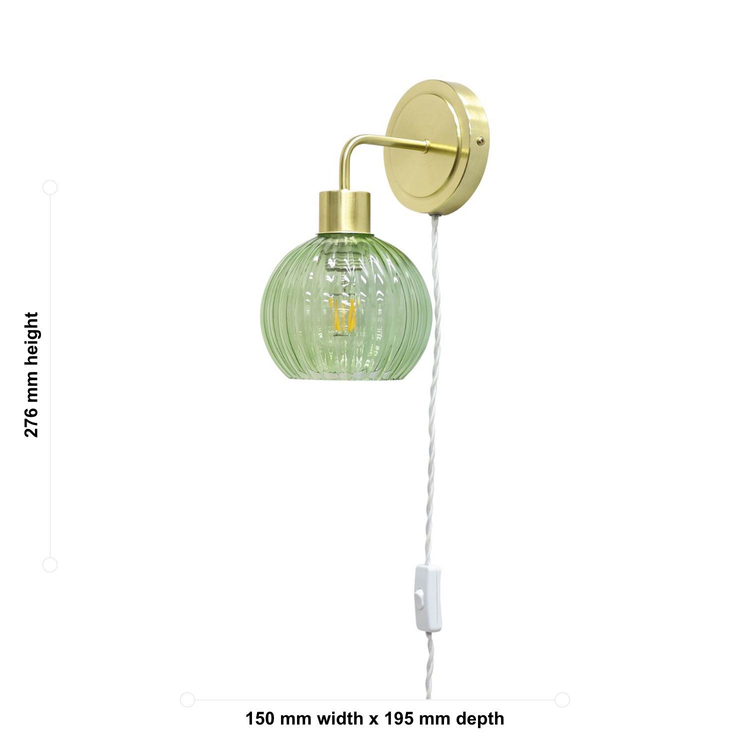 Modern Bedside Plug in Wall Light Reading Lamp with Green Ribbed Glass Shade - Picture 16 of 21