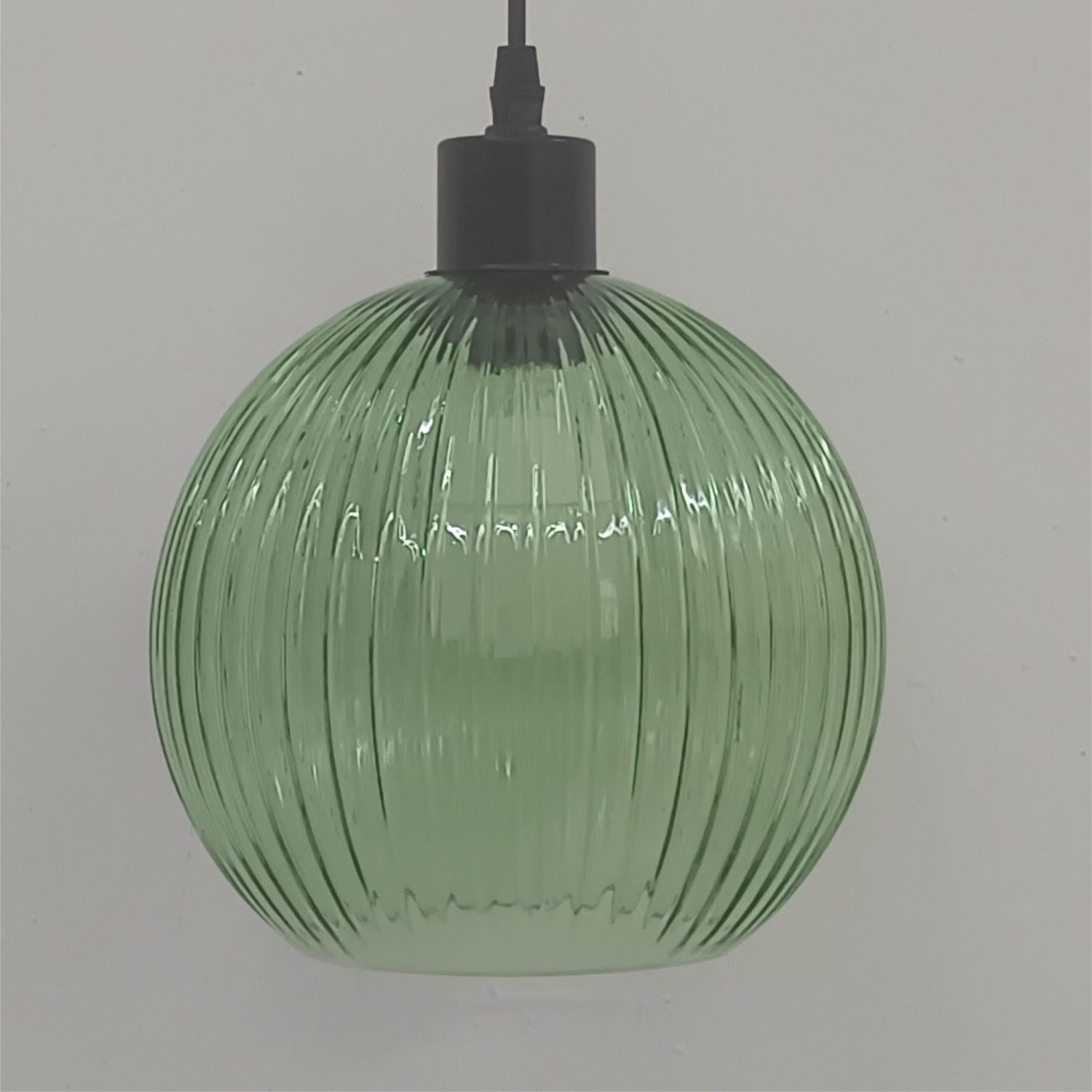 Modern Green Ribbed Glass Globe Kitchen Dining Pendant Ceiling Light Fitting - Picture 6 of 33