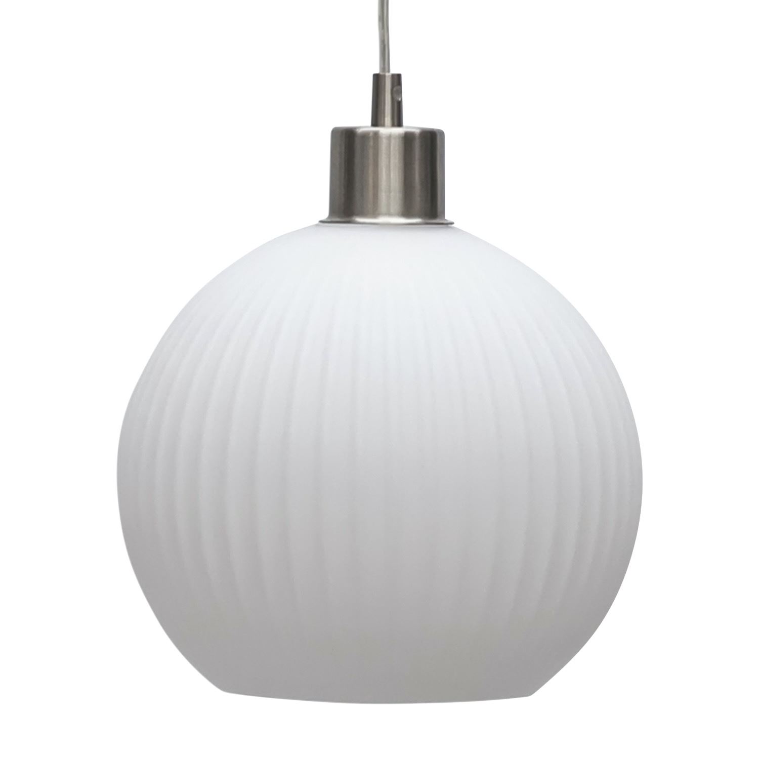 Modern White Ribbed Glass Globe Kitchen Dining Pendant Ceiling Light Fitting - Picture 32 of 33