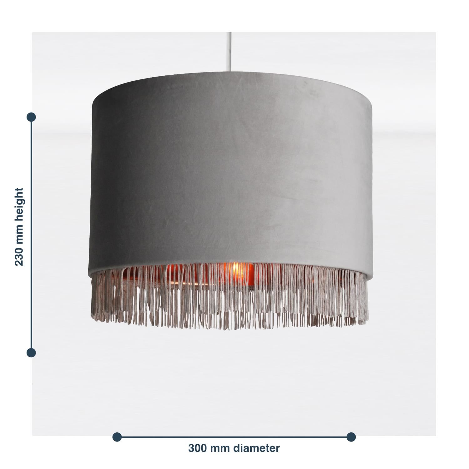 Modern Velvet Tassel Ceiling Light Shade Metallic Inner Grey Pink Navy White - Picture 12 of 25