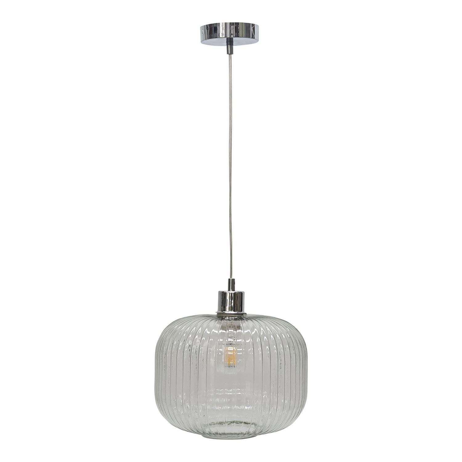 Modern Clear Ribbed Glass Large Kitchen Dining Pendant Ceiling Light Fitting - Picture 10 of 33