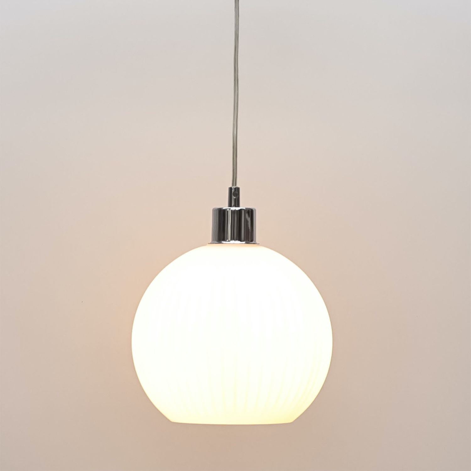 Modern White Ribbed Glass Globe Kitchen Dining Pendant Ceiling Light Fitting - Picture 15 of 33