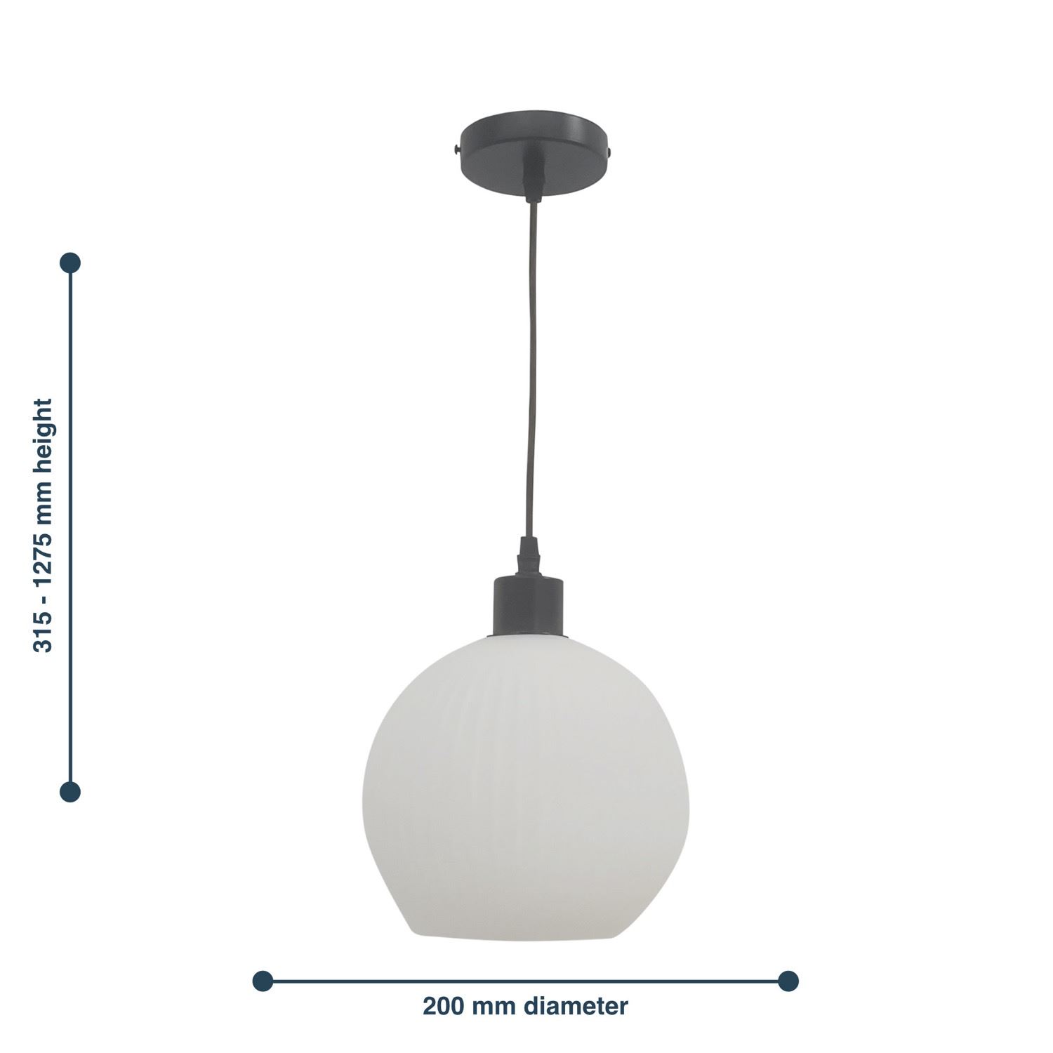 Modern White Ribbed Glass Globe Kitchen Dining Pendant Ceiling Light Fitting - Picture 9 of 33