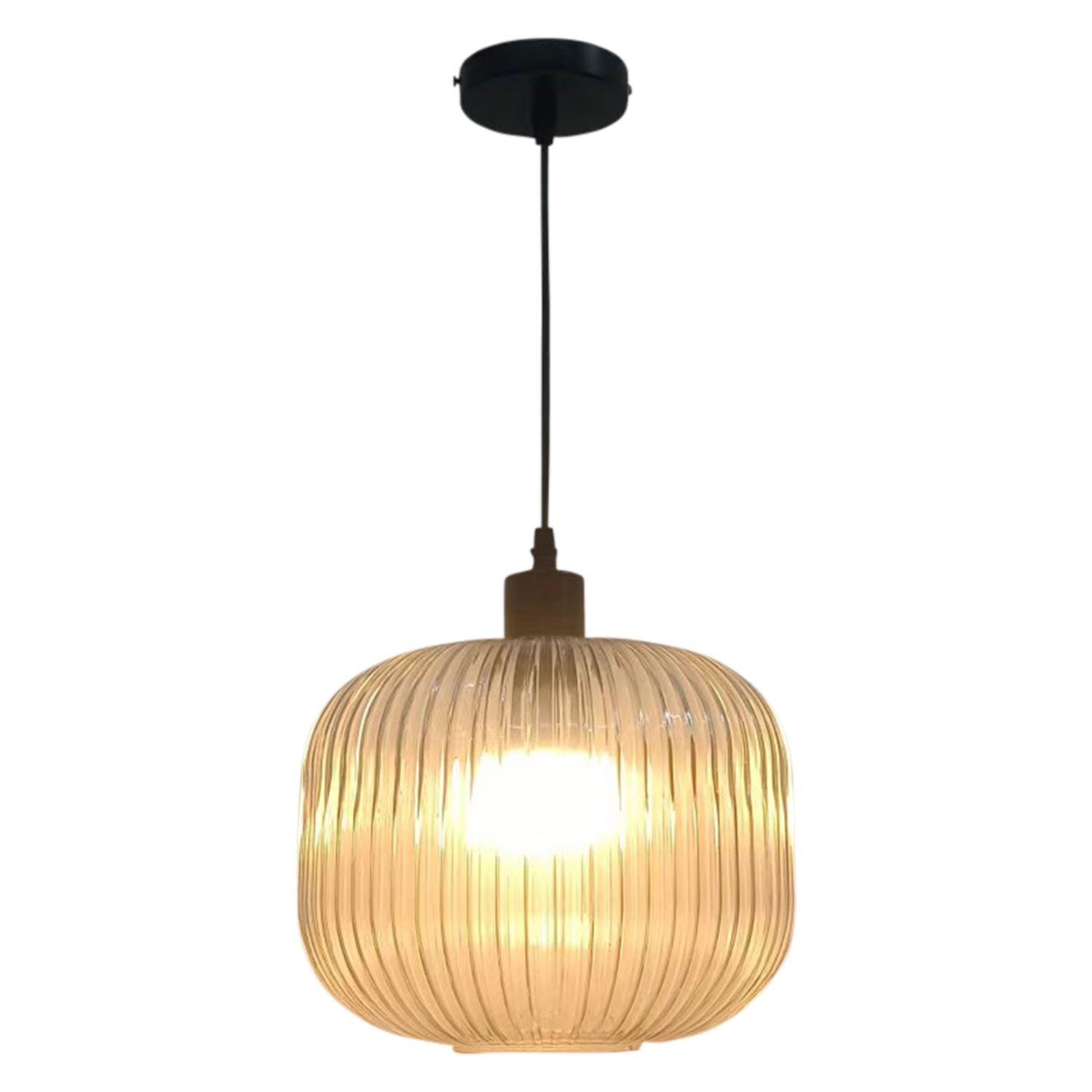 Modern Clear Ribbed Glass Large Kitchen Dining Pendant Ceiling Light Fitting - Picture 3 of 33