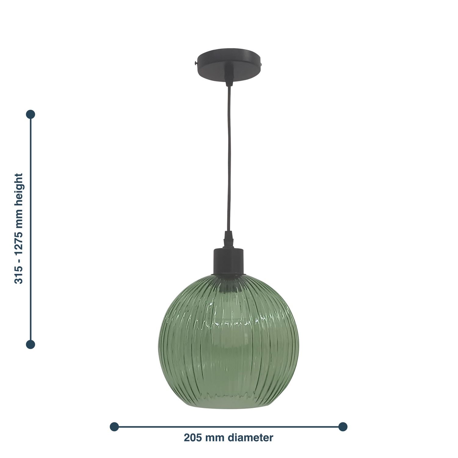 Modern Green Ribbed Glass Globe Kitchen Dining Pendant Ceiling Light Fitting - Picture 9 of 33