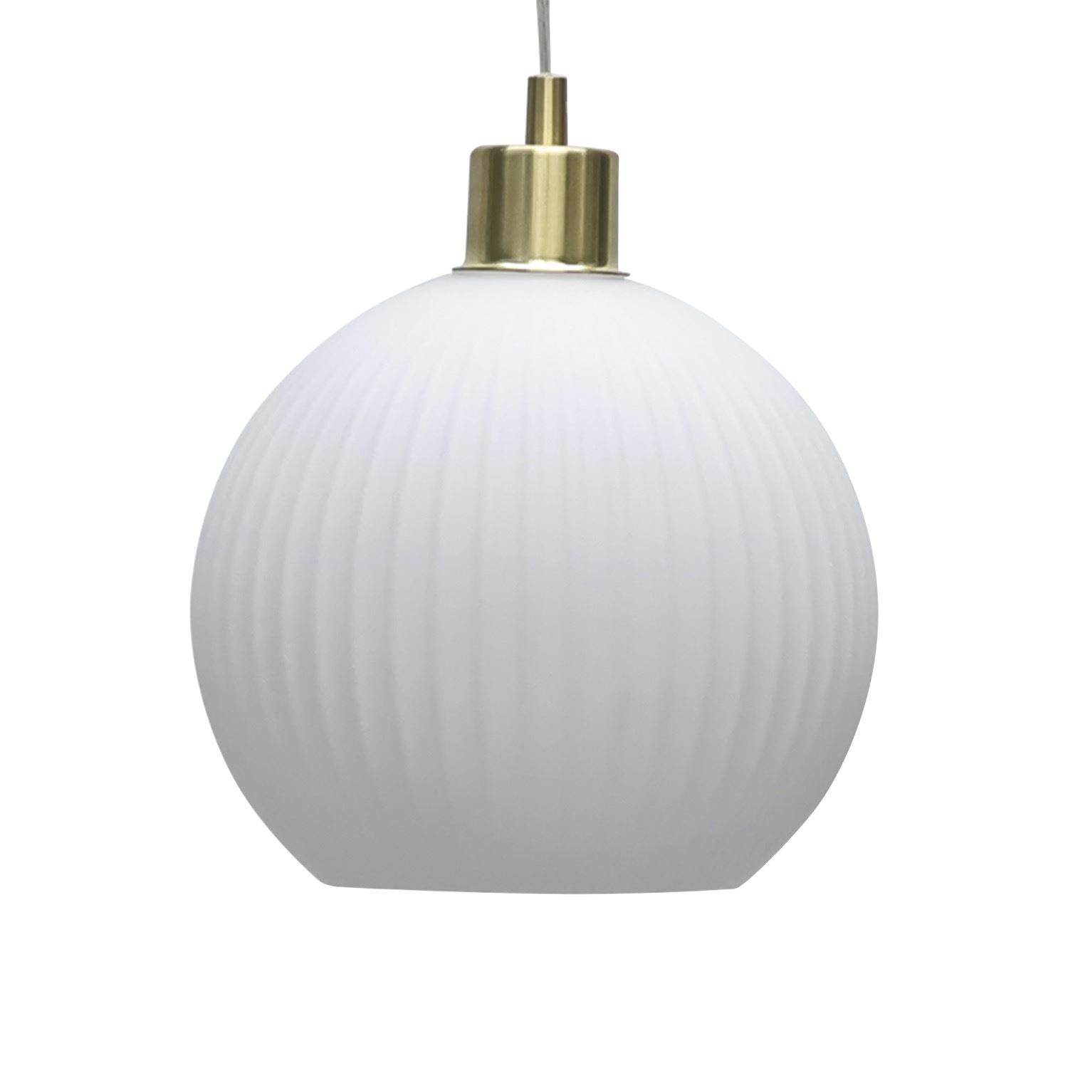 Modern White Ribbed Glass Globe Kitchen Dining Pendant Ceiling Light Fitting - Picture 24 of 33