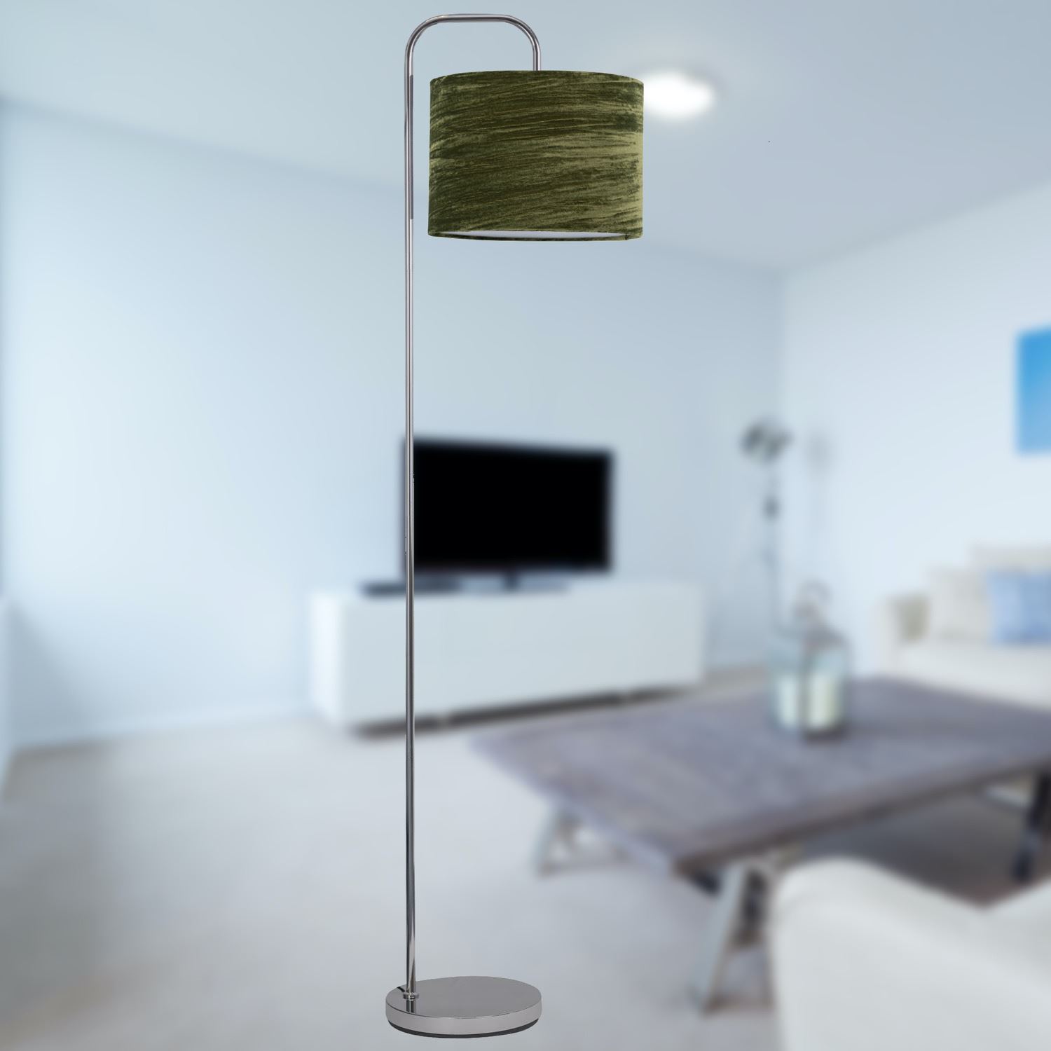Moderne 158cm gewölbte Stehleuchte Stehlampe mit zerkleinertem Samt Stoffschirm - Bild 13 von 15